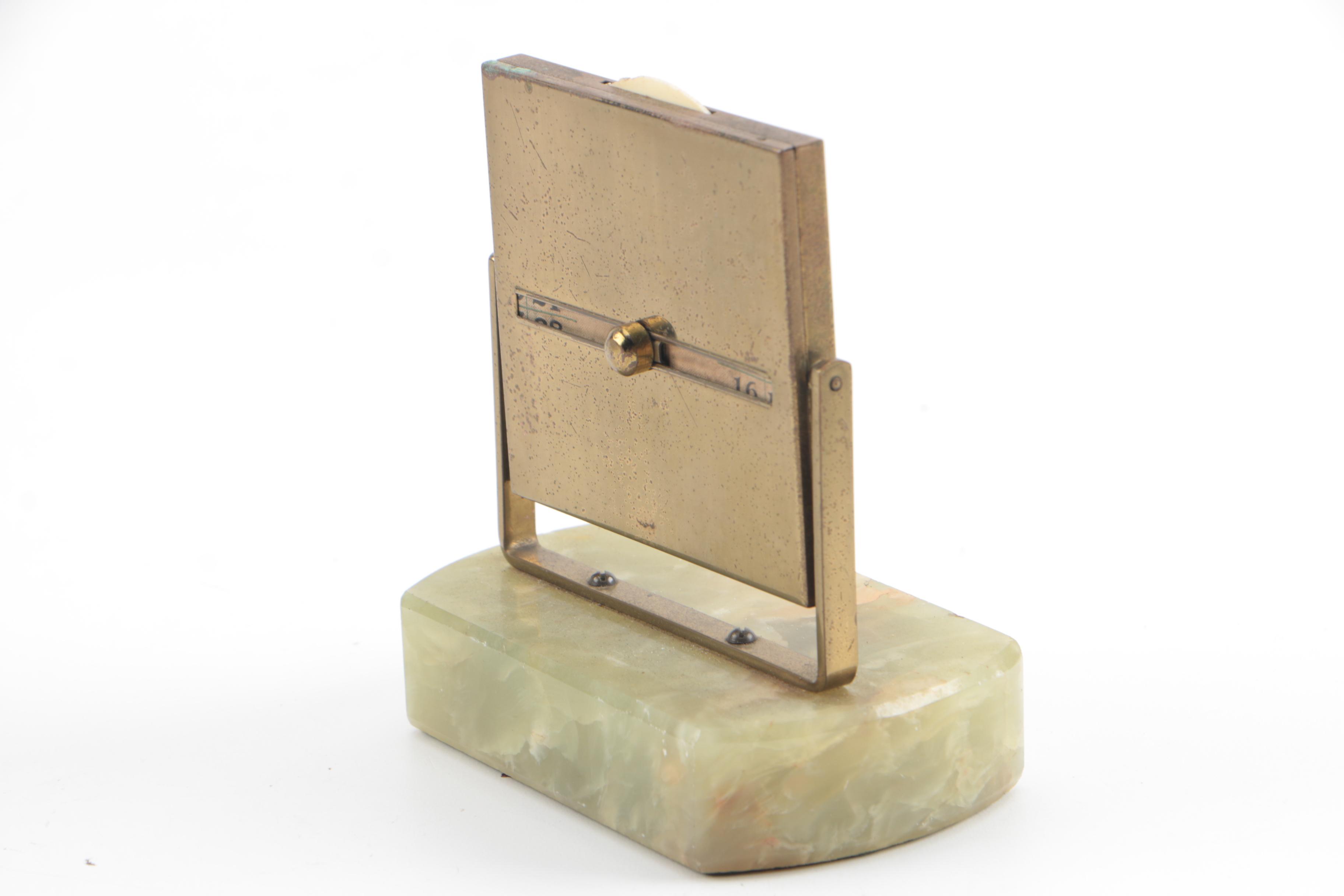Mid-Century Brass and Onyx Perpetual Calendar, Letter Holder, and Blotter