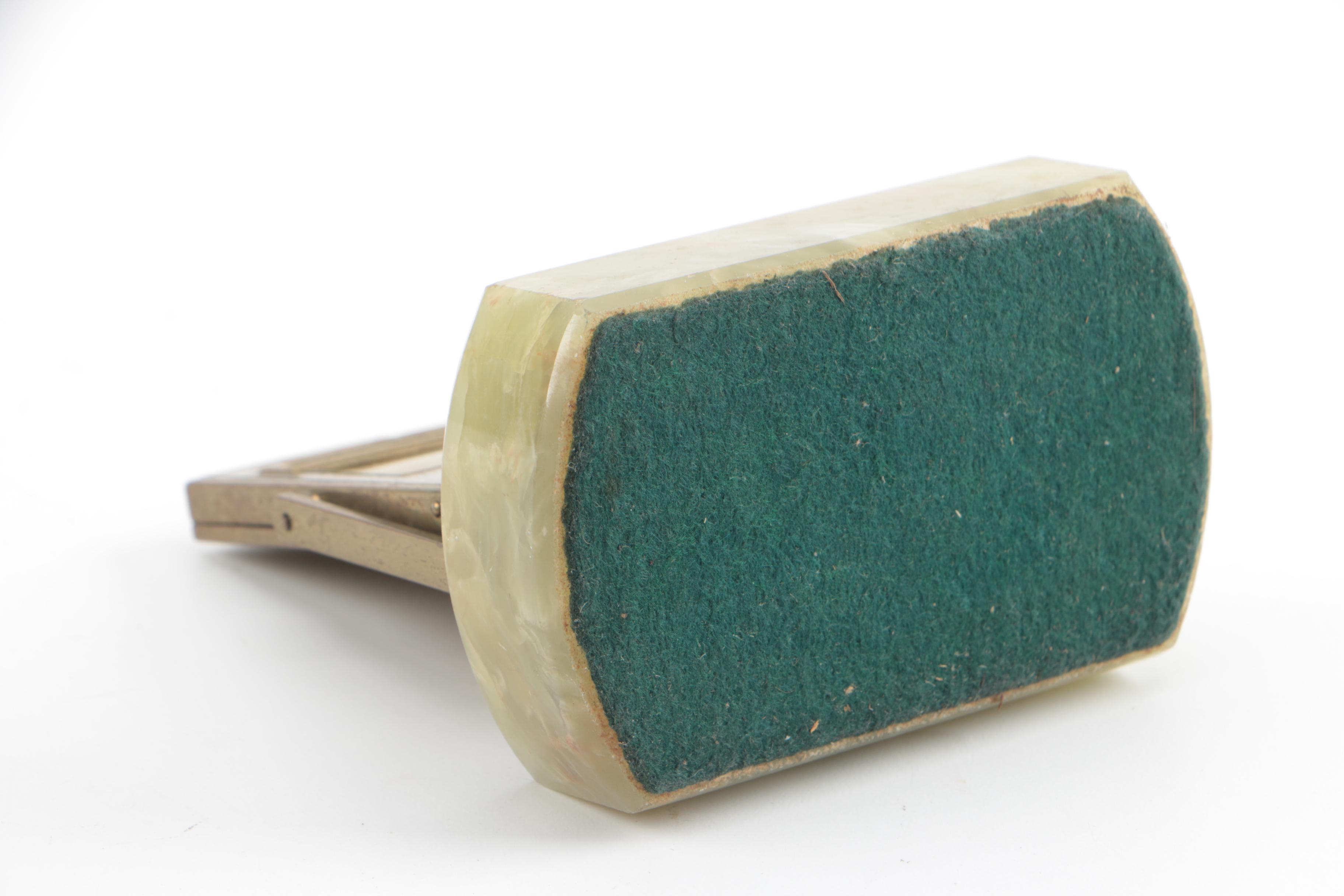 Mid-Century Brass and Onyx Perpetual Calendar, Letter Holder, and Blotter