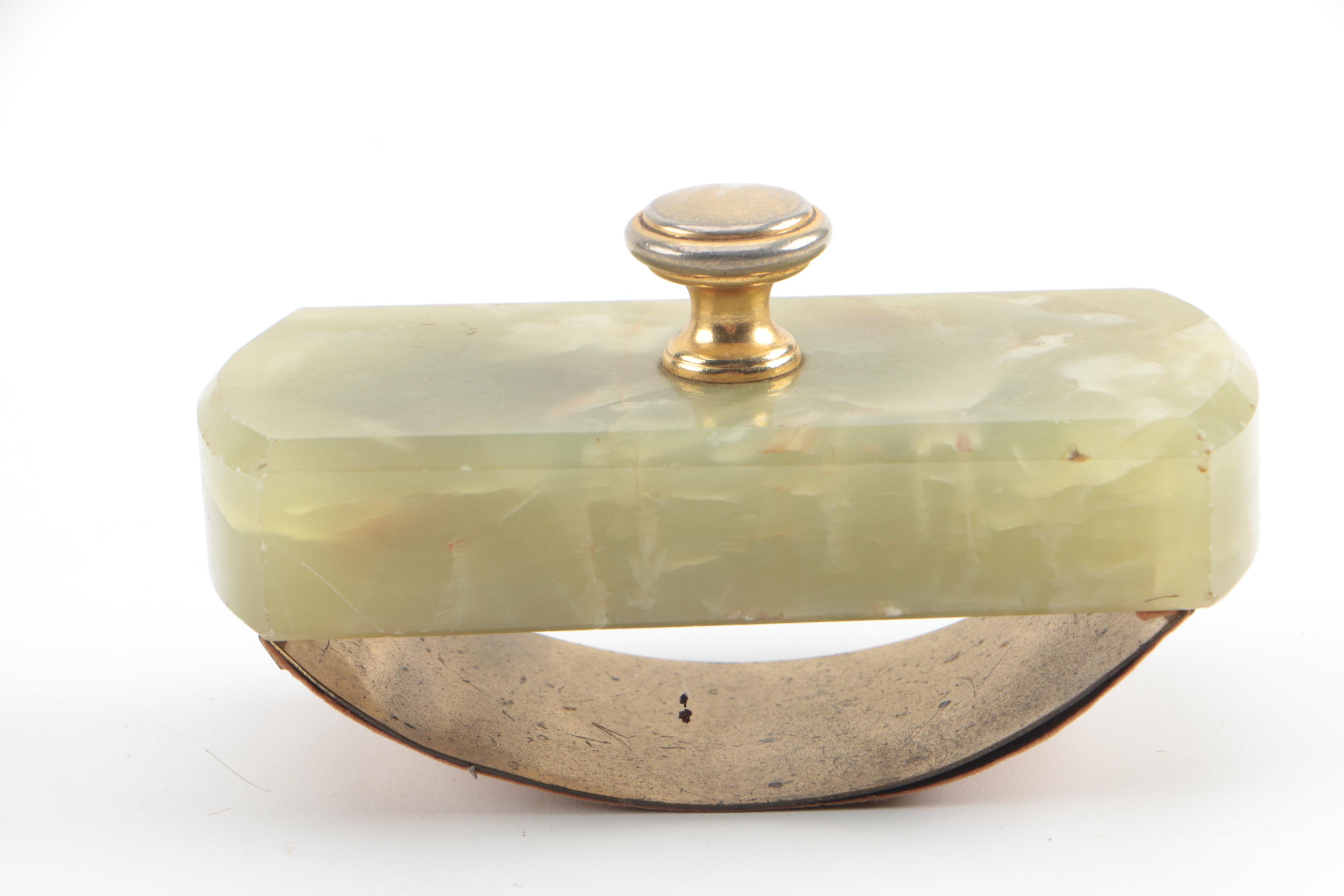 Mid-Century Brass and Onyx Perpetual Calendar, Letter Holder, and Blotter