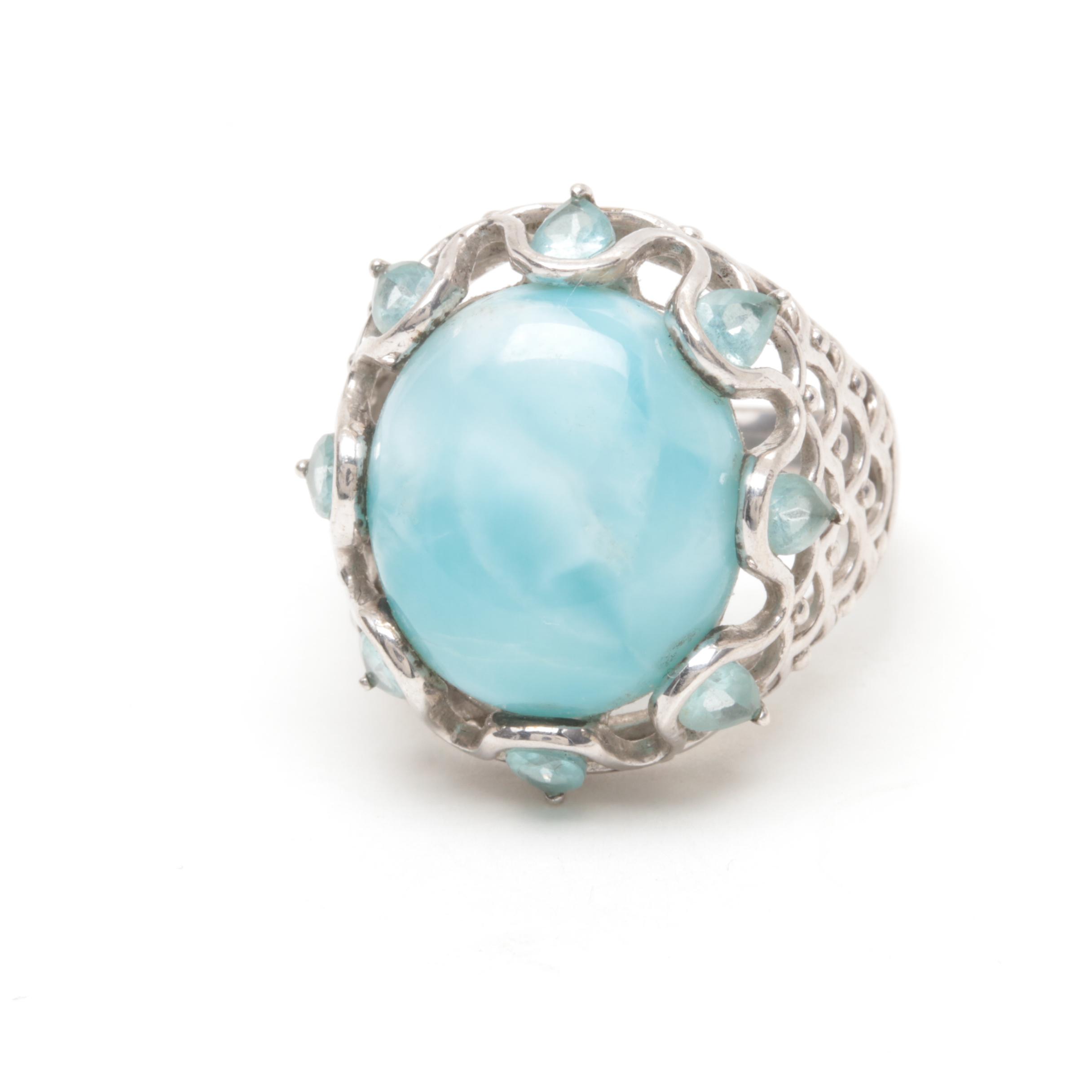 Sterling Silver Larimar, Synthetic Ruby and Chrome Diopside Jewelry