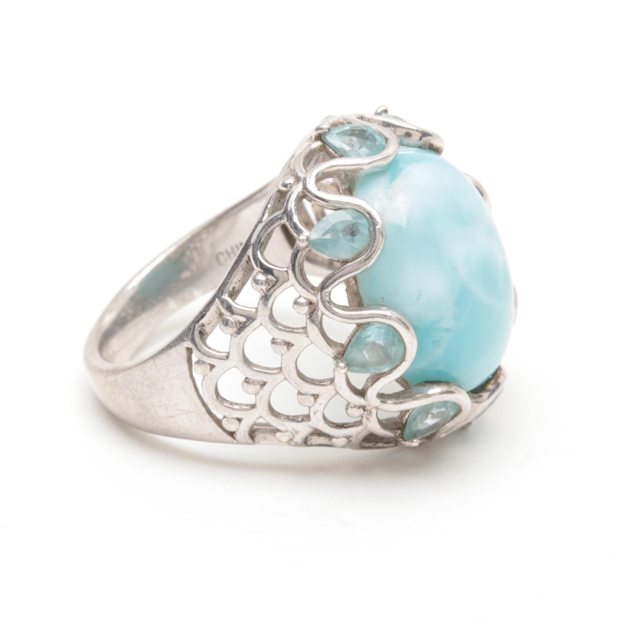 Sterling Silver Larimar, Synthetic Ruby and Chrome Diopside Jewelry