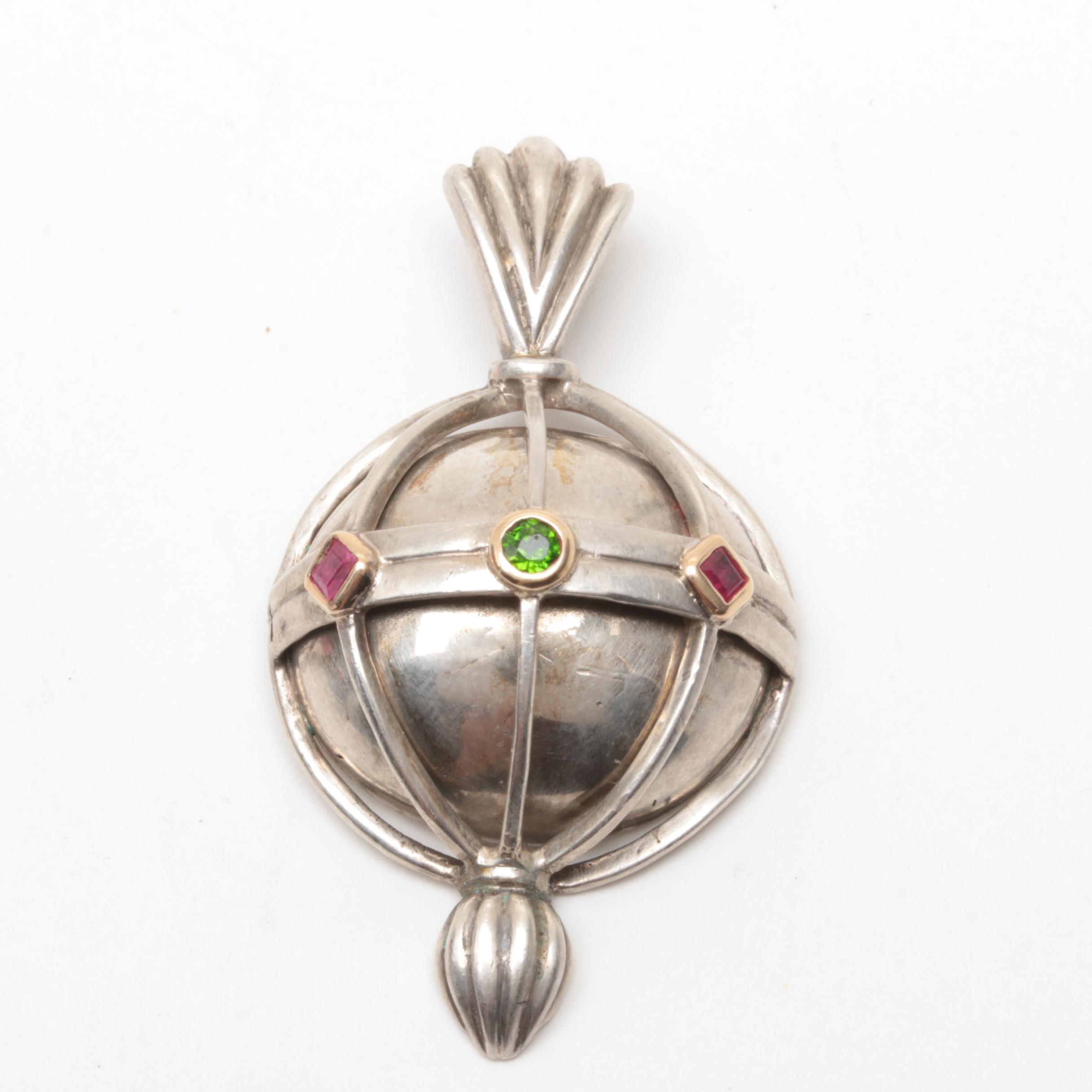 Sterling Silver Larimar, Synthetic Ruby and Chrome Diopside Jewelry
