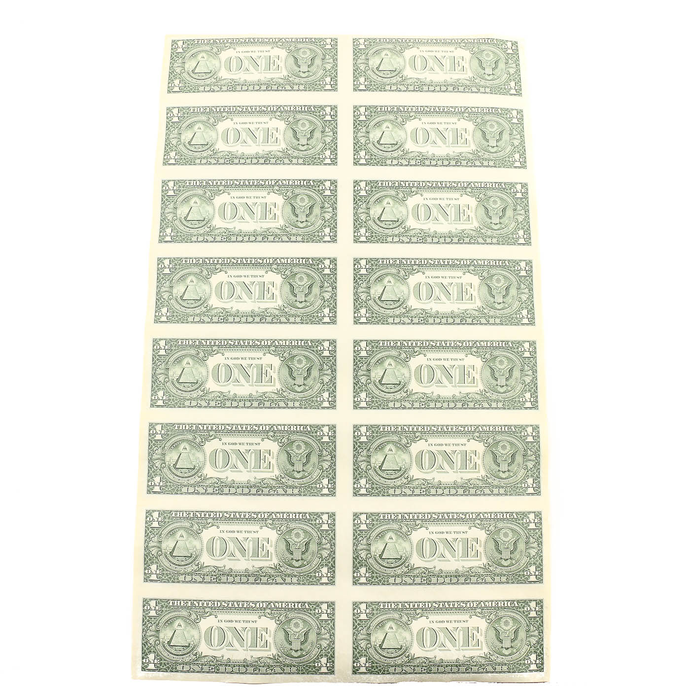 Uncut Sheet of Sixteen U.S. Series 1988-A $1 Federal Reserve Notes