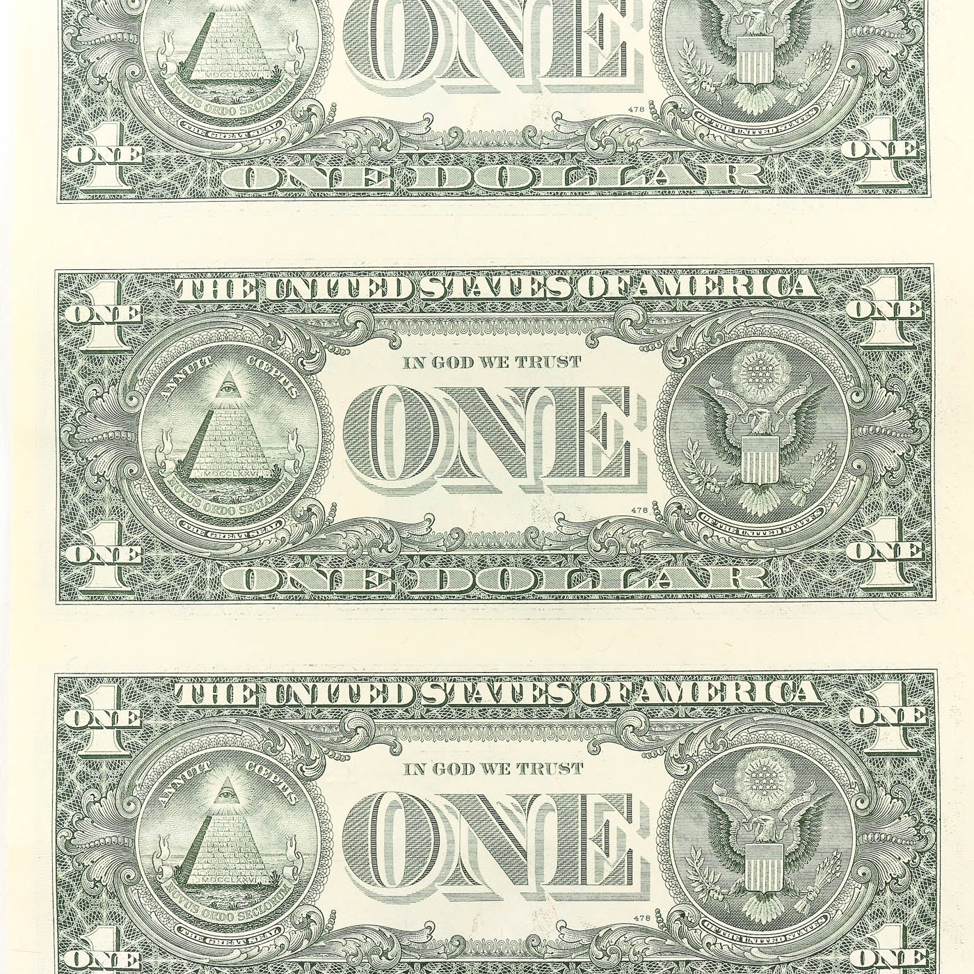 Uncut Sheet of Sixteen U.S. Series 1988-A $1 Federal Reserve Notes