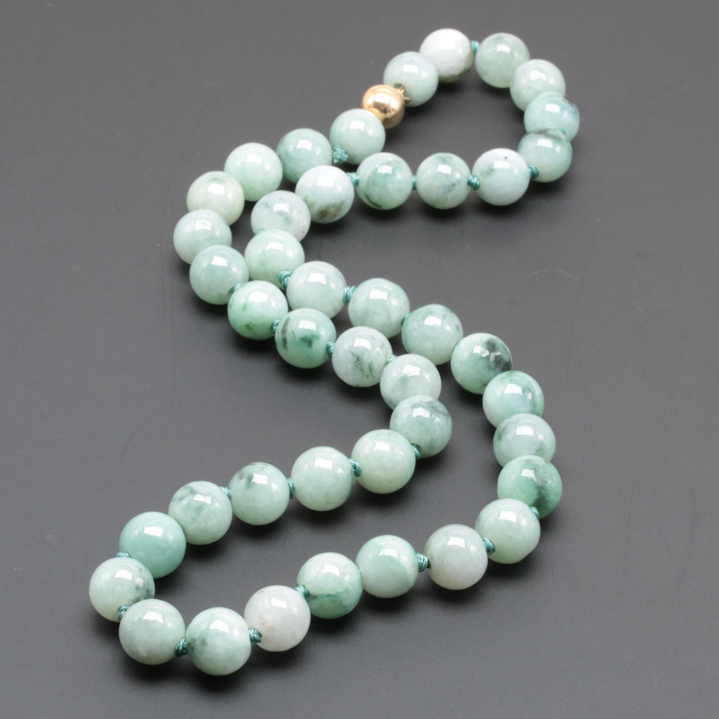 14K Yellow Gold Jadeite Strand Necklace