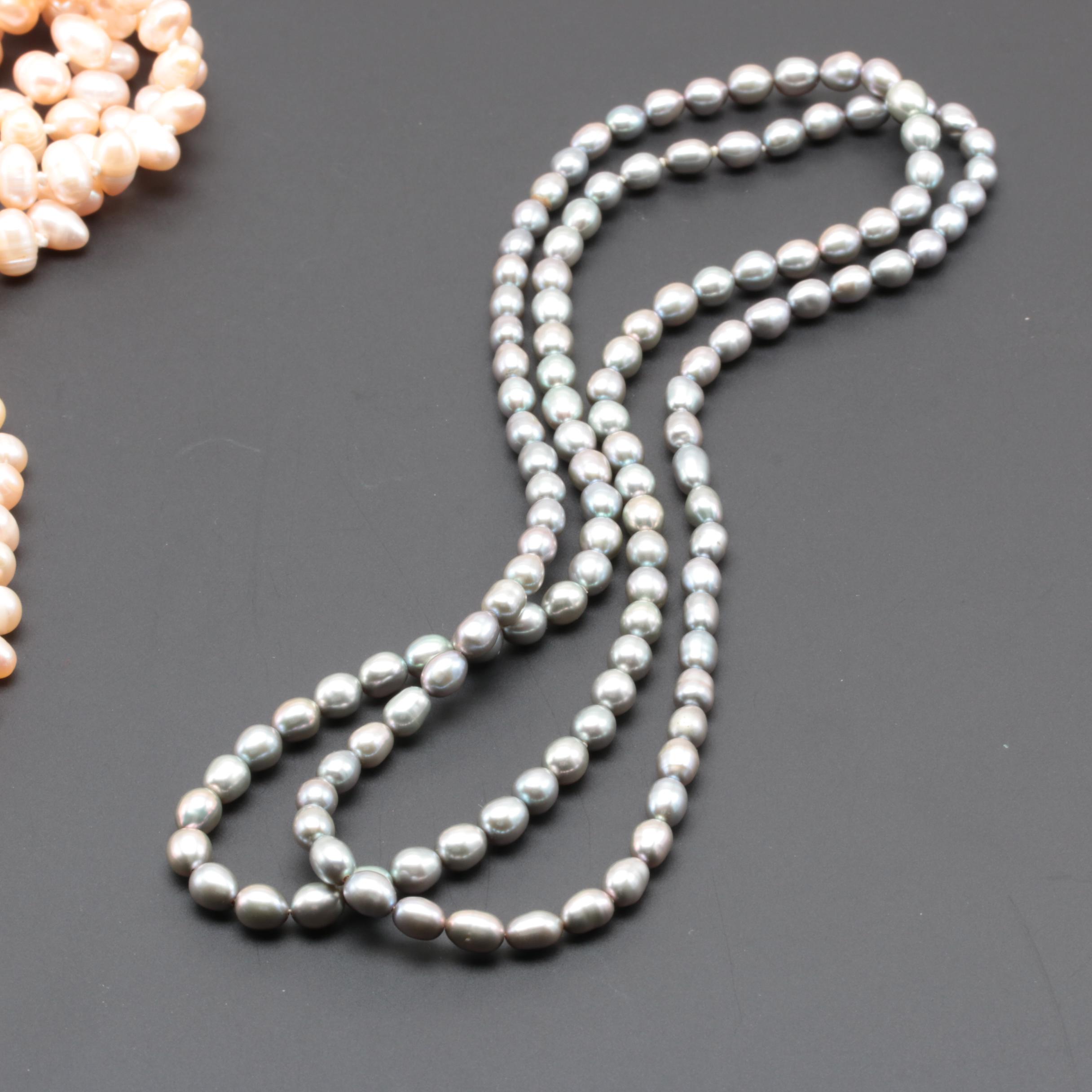Pink and Gray Cultured Pearl Necklaces