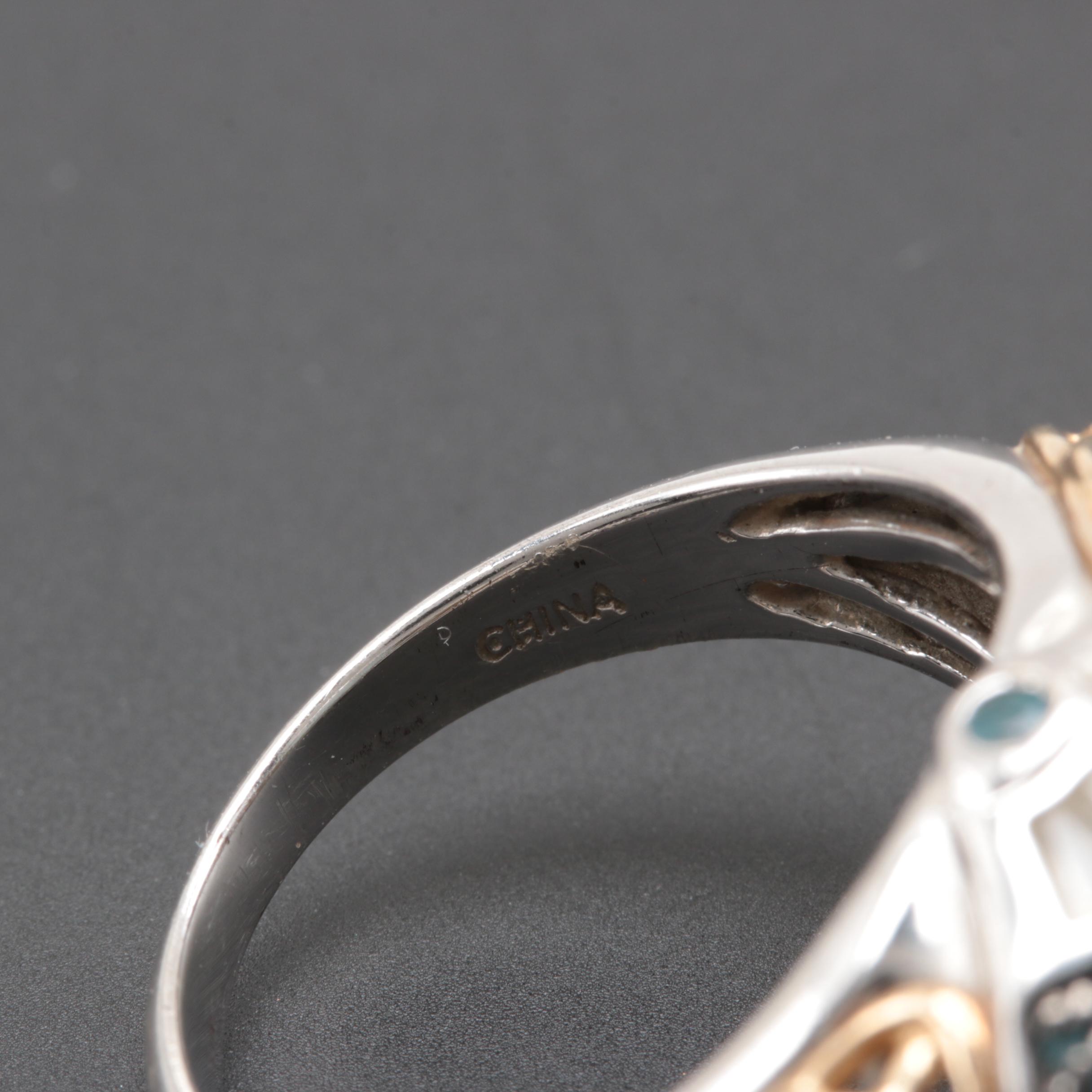 Sterling Silver Aquamarine and Blue Diamond Ring