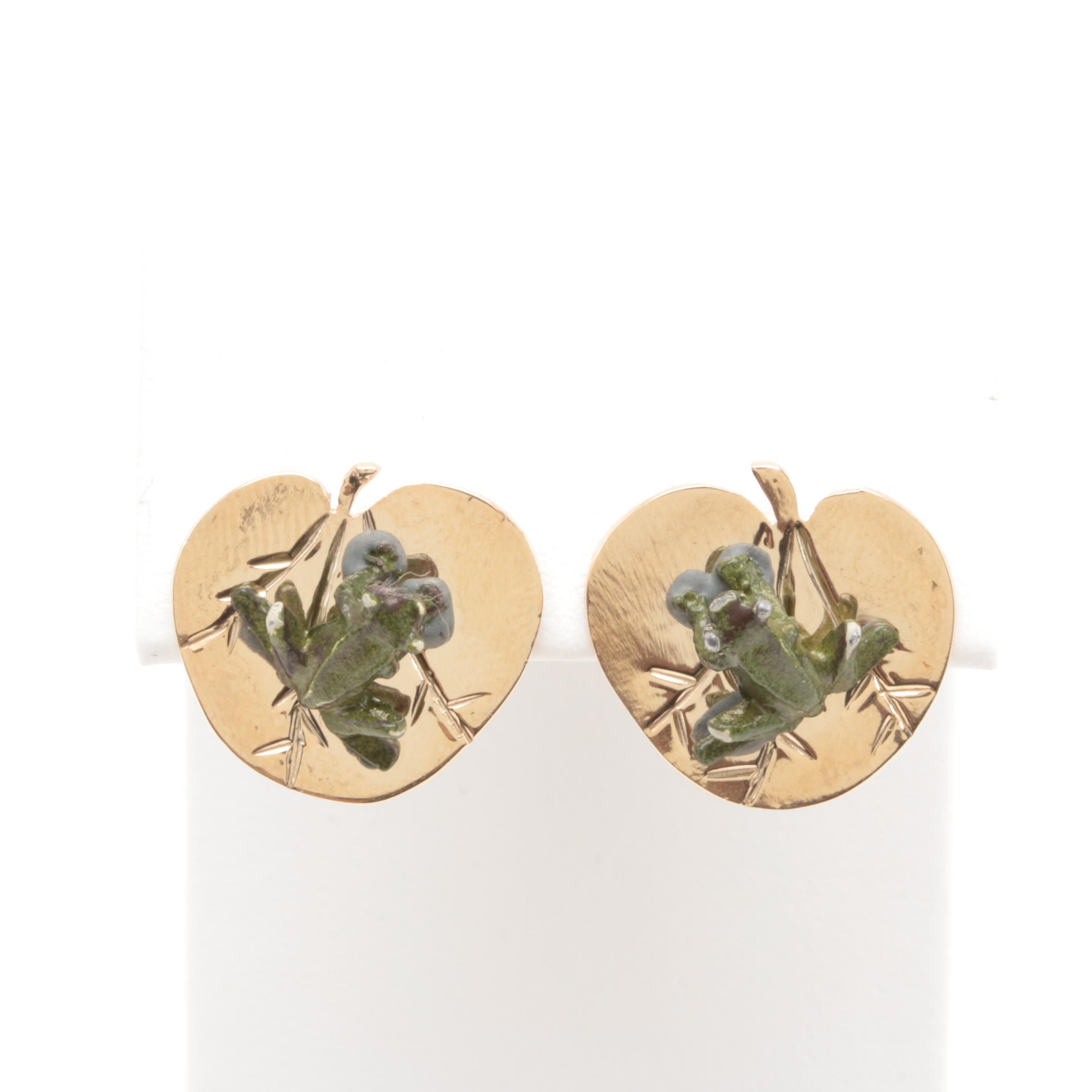 14K Yellow Gold Enamel Earrings