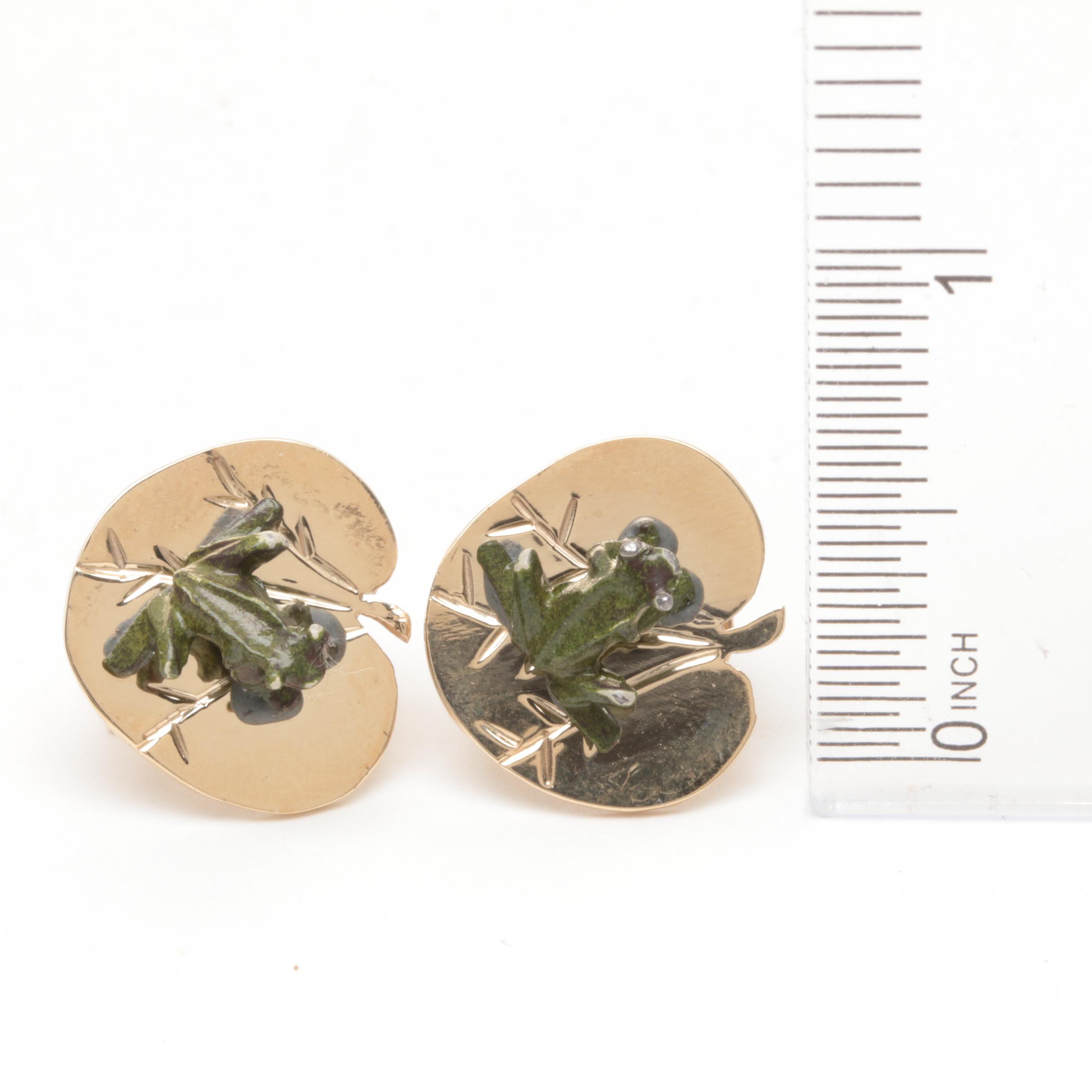 14K Yellow Gold Enamel Earrings