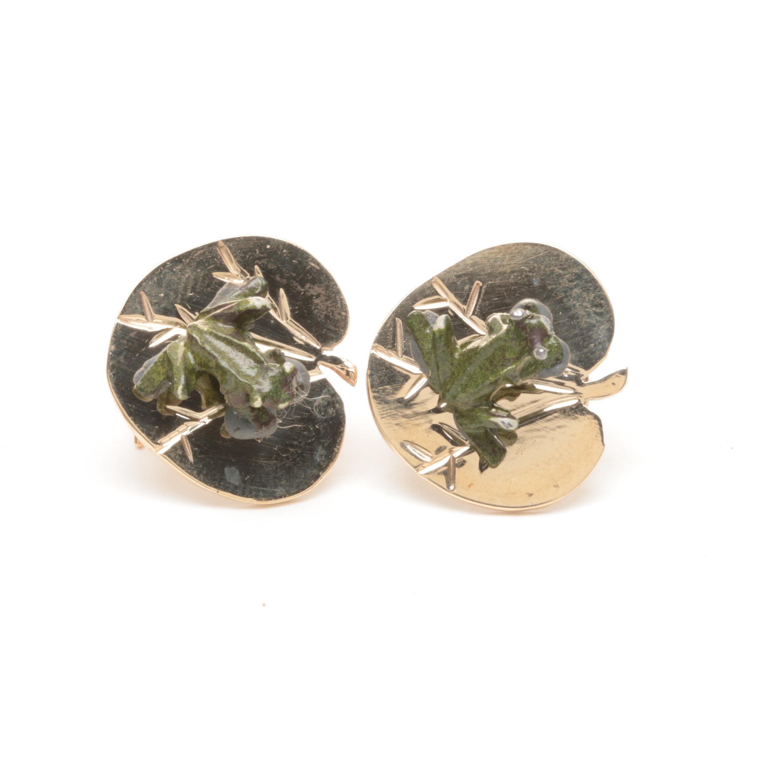 14K Yellow Gold Enamel Earrings