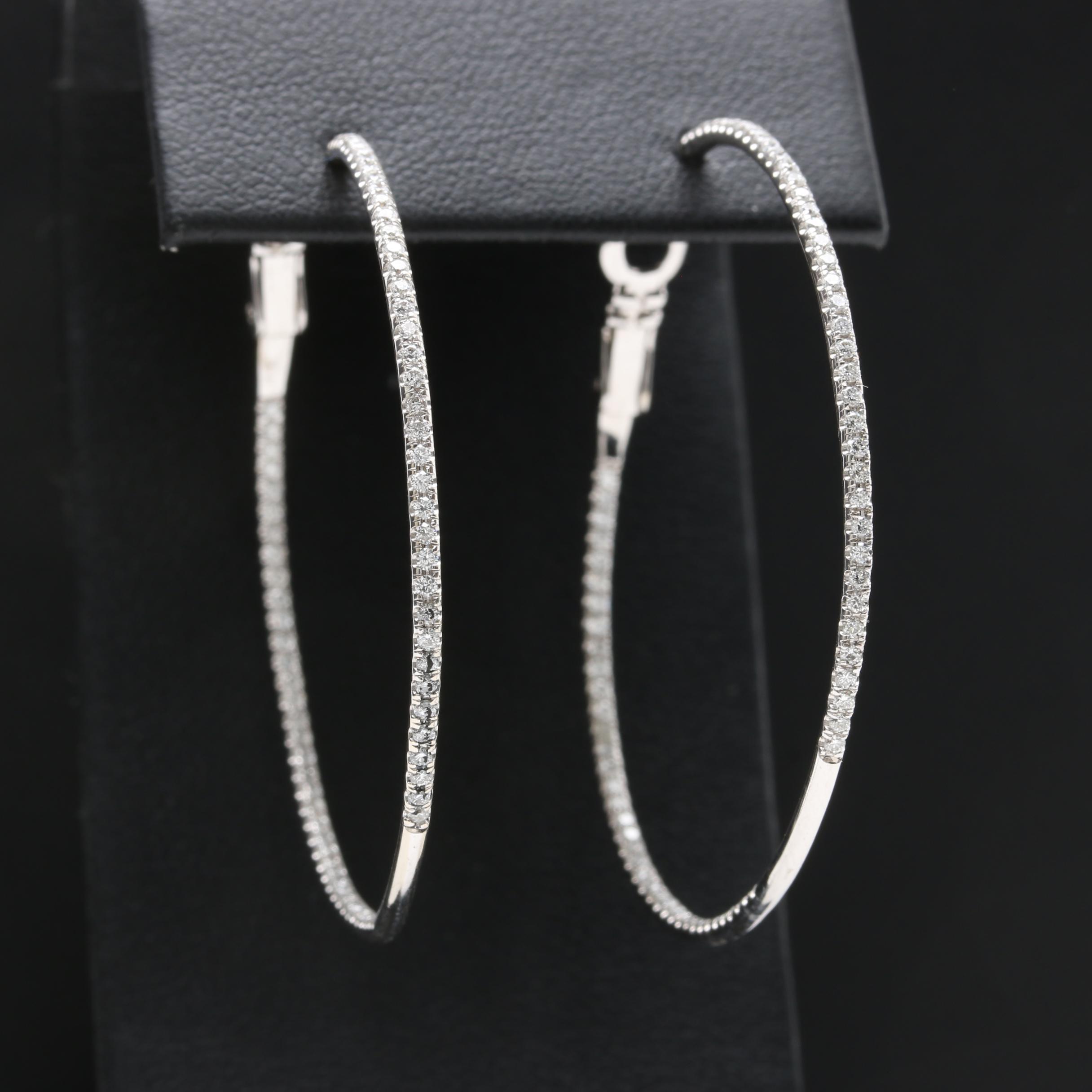 18K White Gold Diamond Inside Out Hoop Earrings