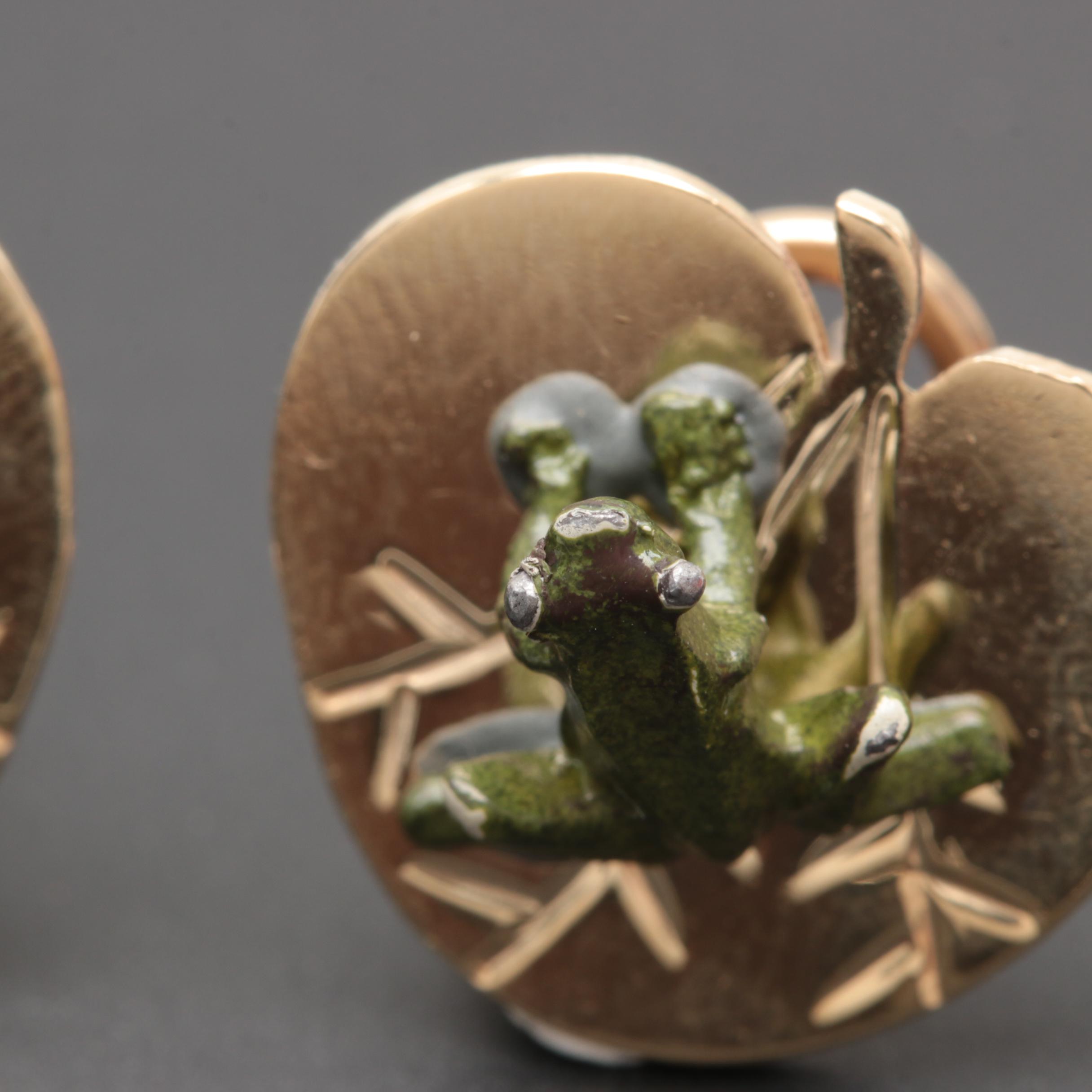 14K Yellow Gold Enamel Earrings