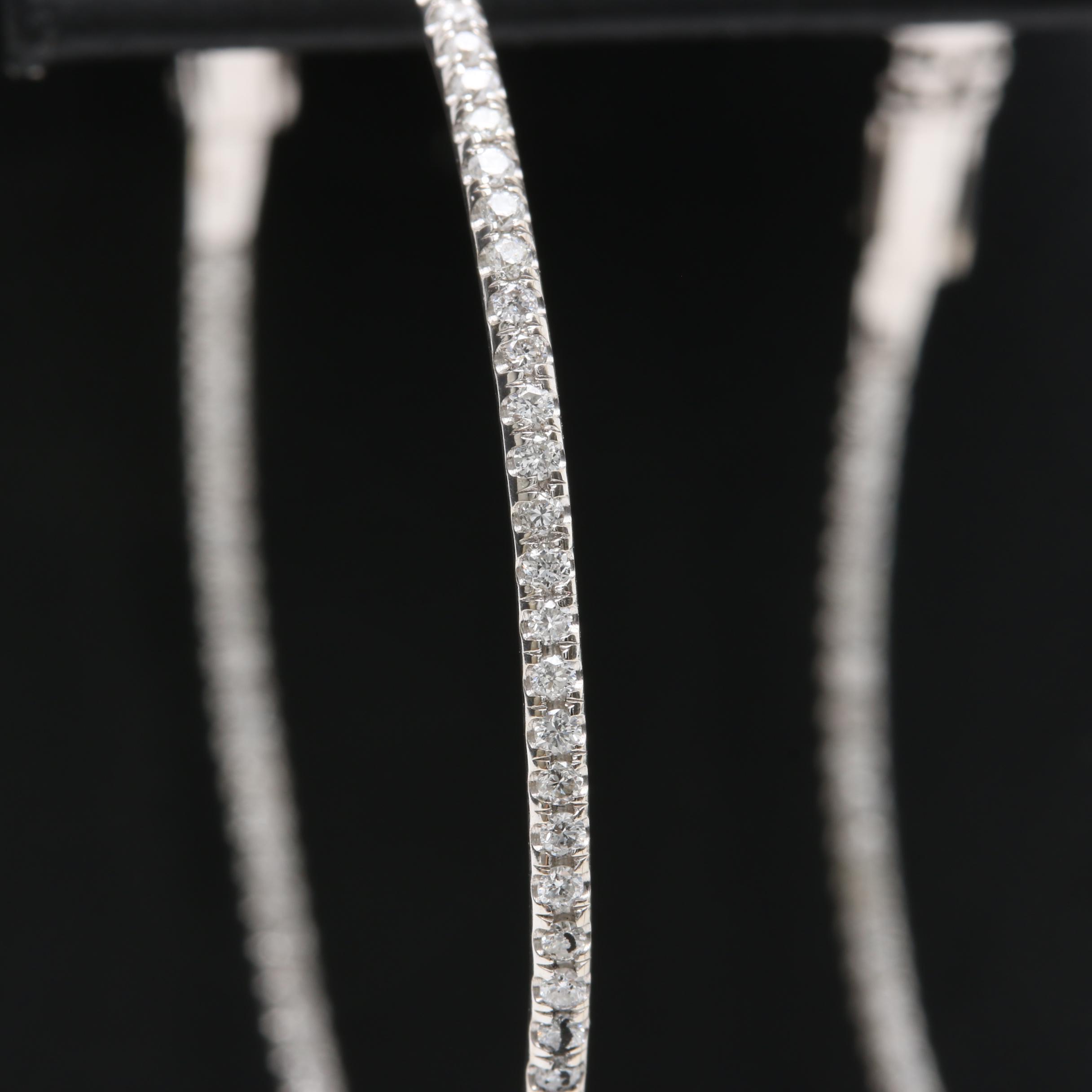 18K White Gold Diamond Inside Out Hoop Earrings