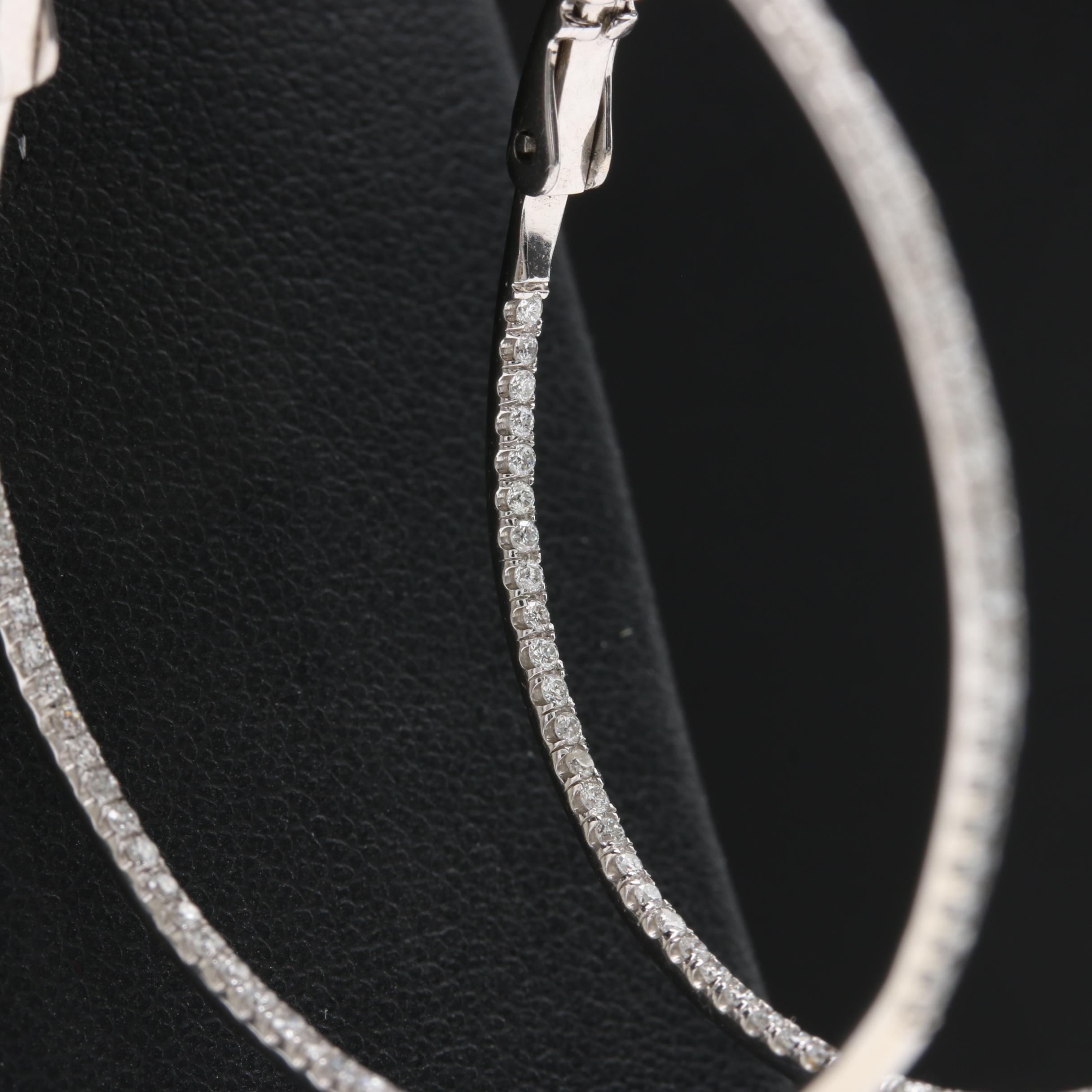18K White Gold Diamond Inside Out Hoop Earrings