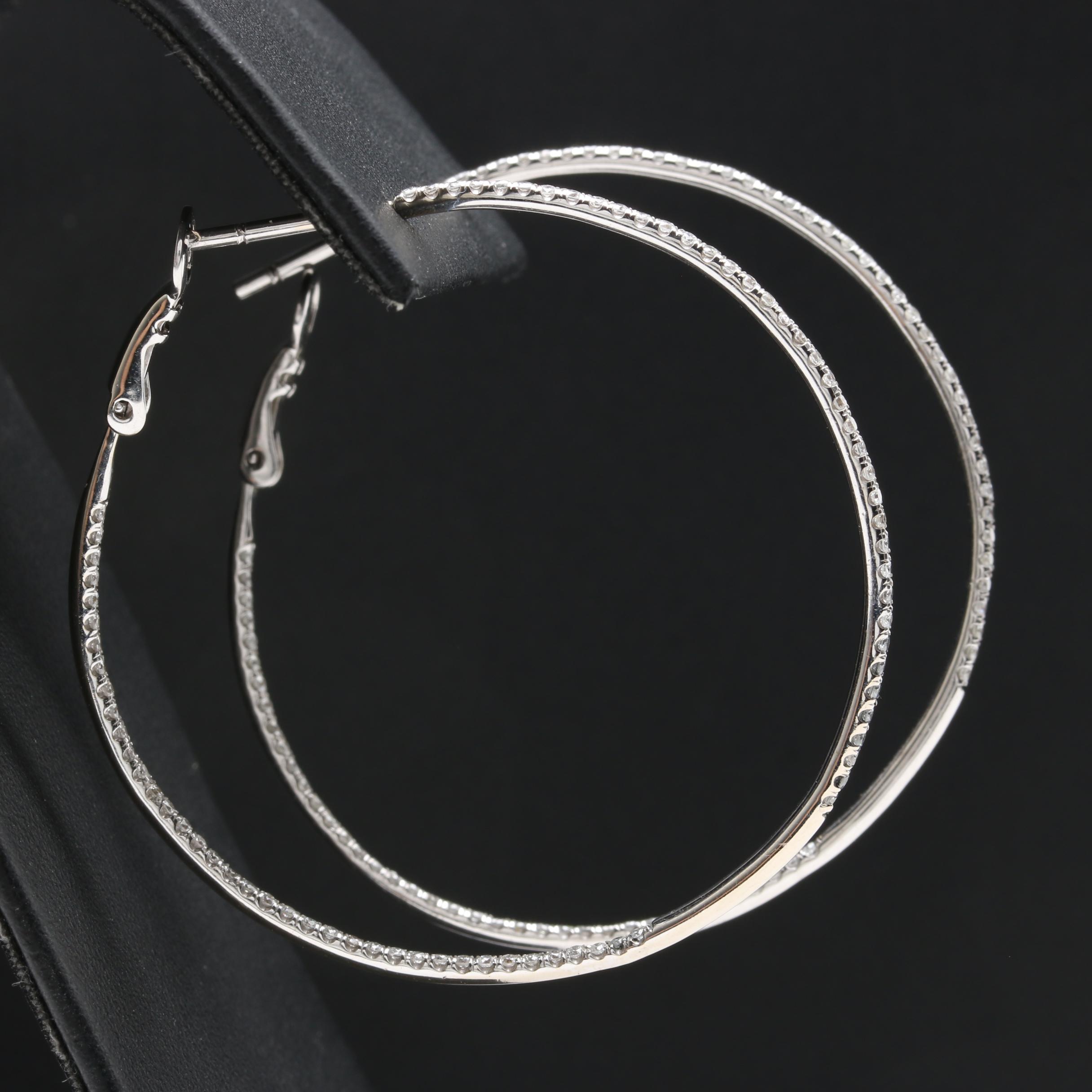 18K White Gold Diamond Inside Out Hoop Earrings