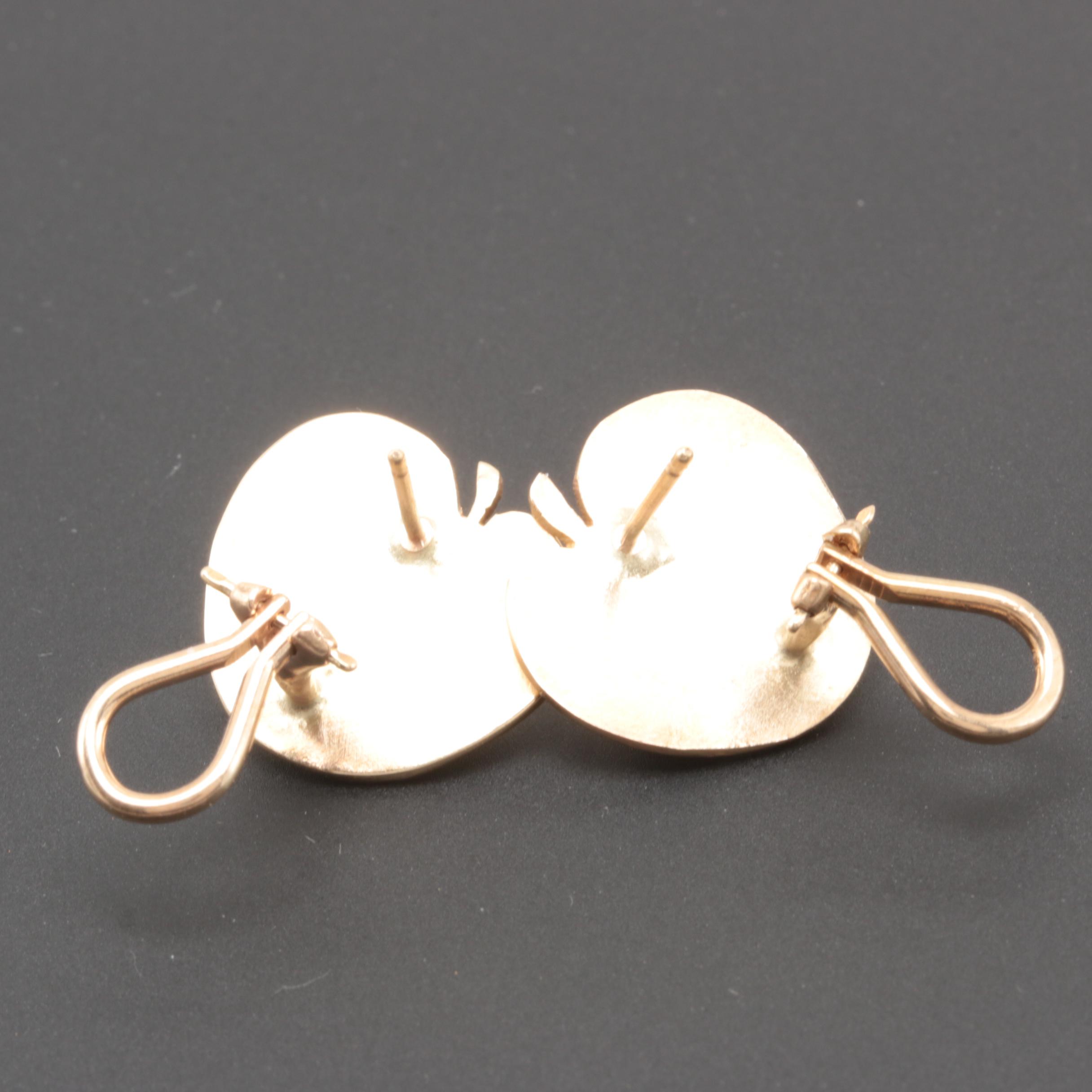 14K Yellow Gold Enamel Earrings
