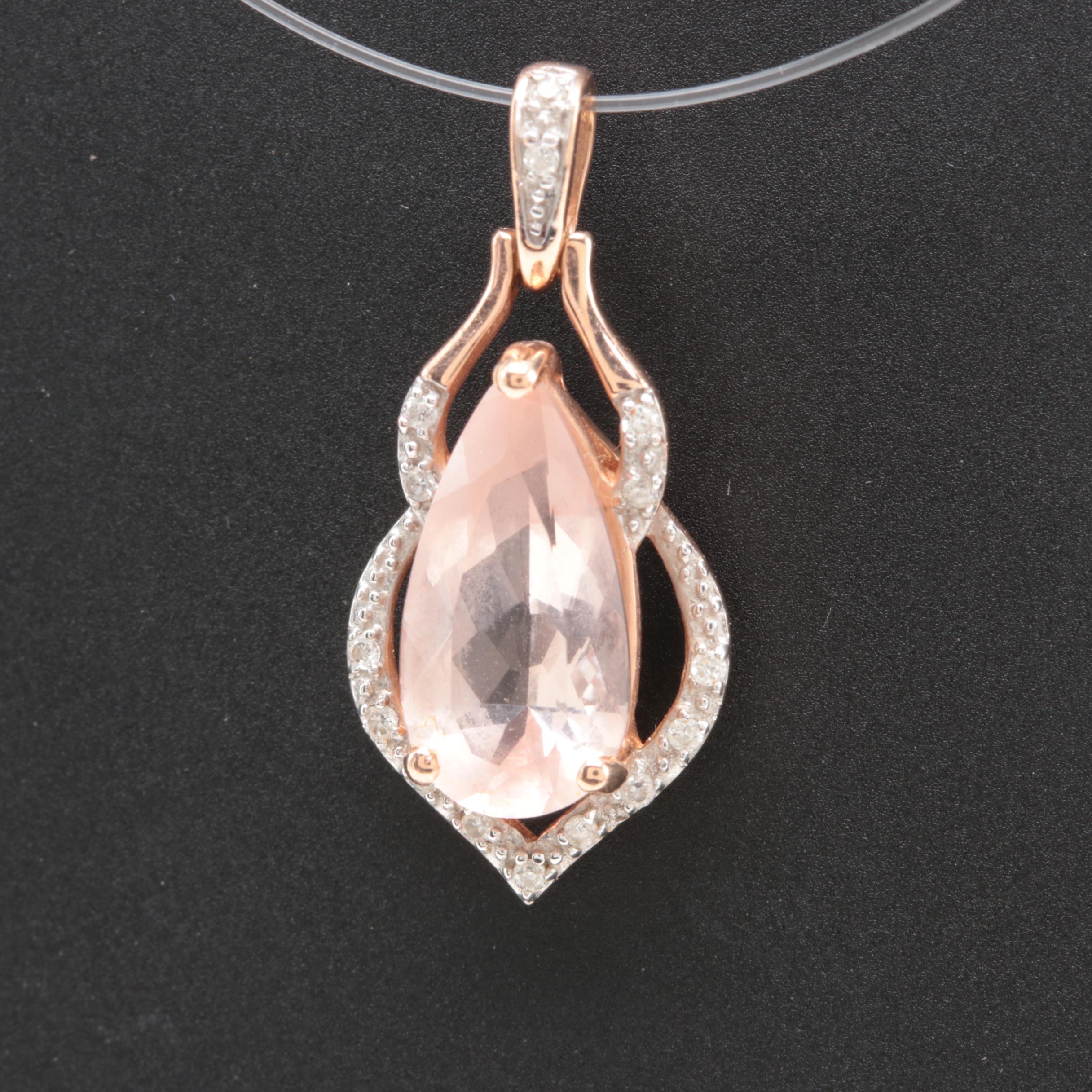 14K Rose Gold Morganite and Diamond Pendant
