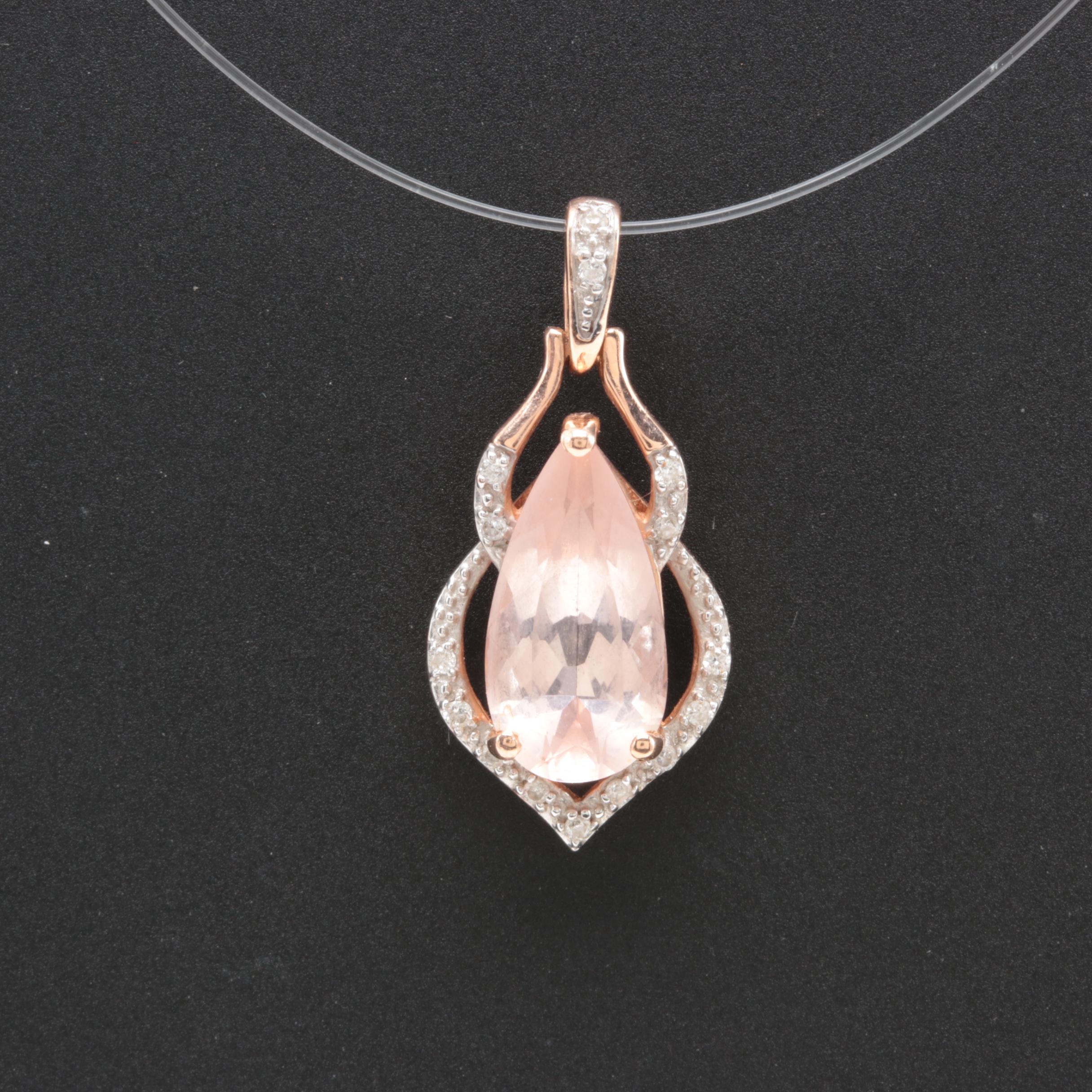 14K Rose Gold Morganite and Diamond Pendant