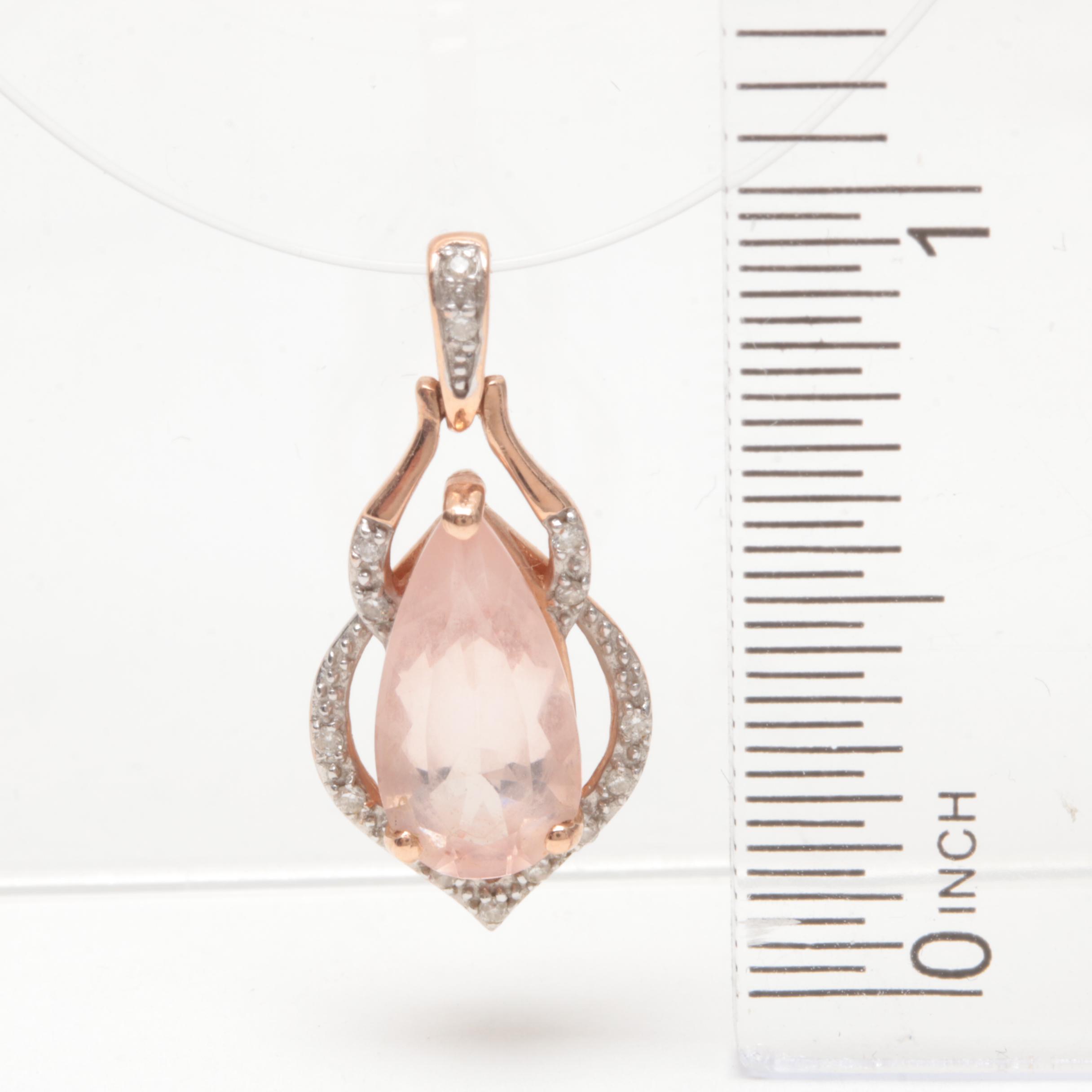 14K Rose Gold Morganite and Diamond Pendant