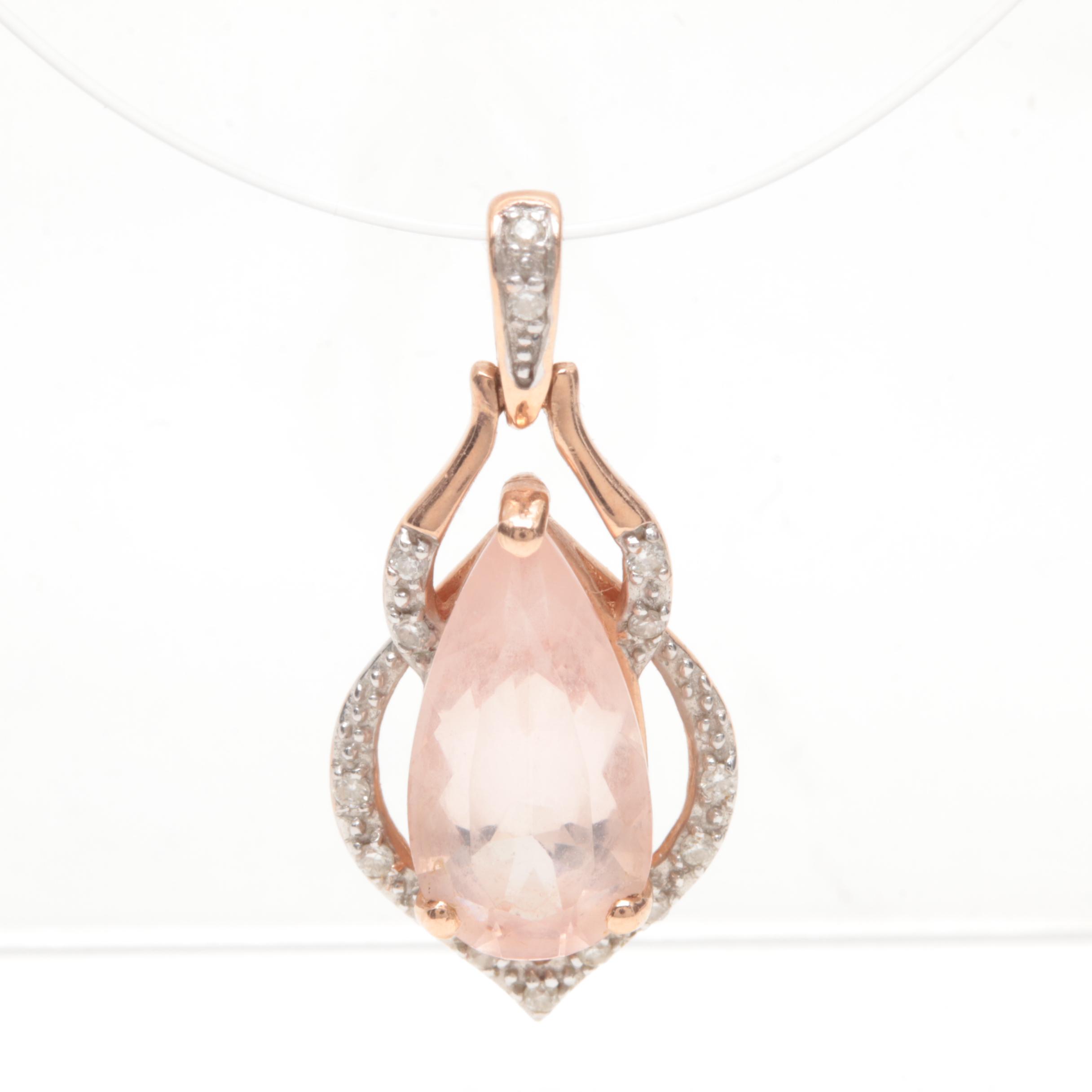 14K Rose Gold Morganite and Diamond Pendant