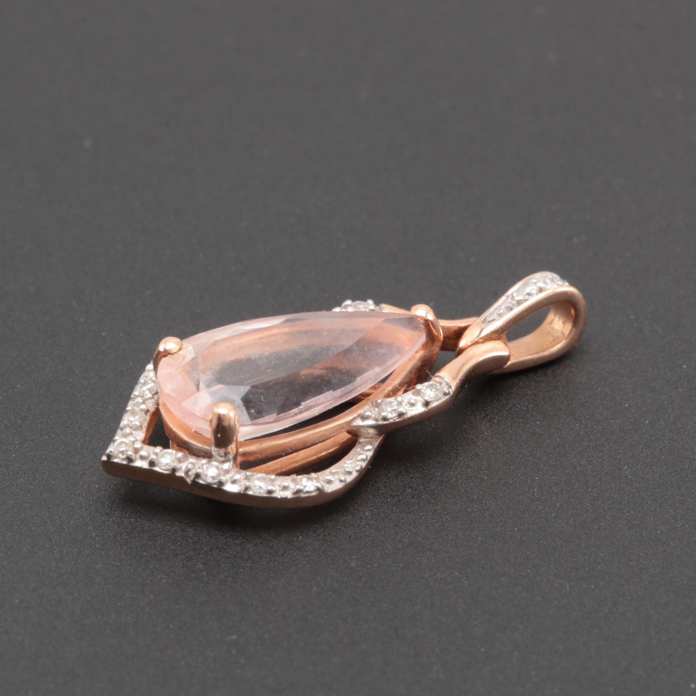 14K Rose Gold Morganite and Diamond Pendant