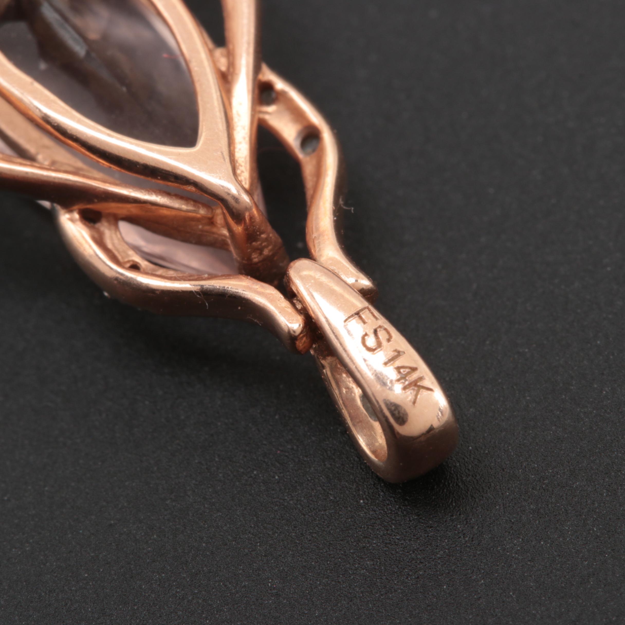 14K Rose Gold Morganite and Diamond Pendant