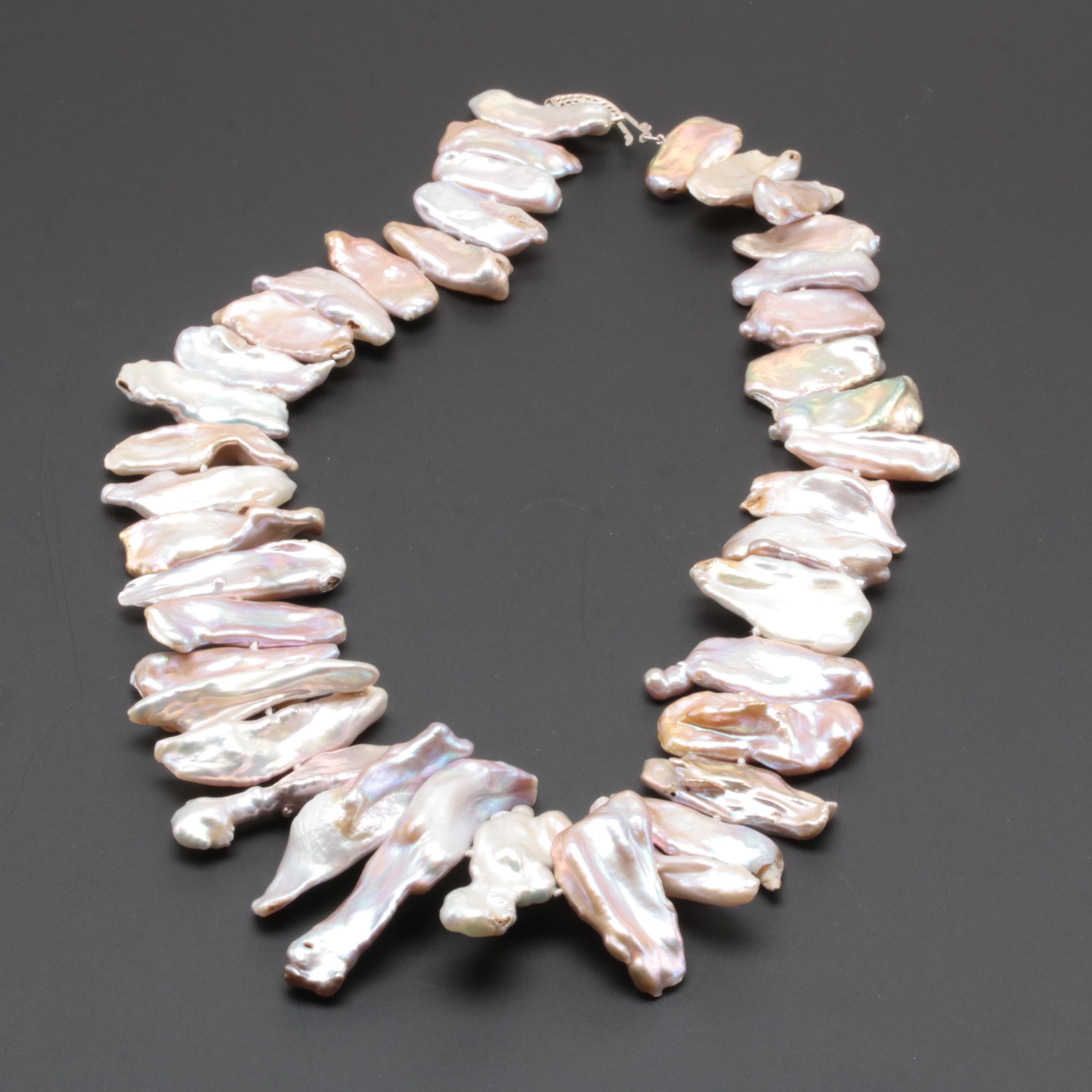 Sterling Silver Keshi Cultured Pearl Necklace