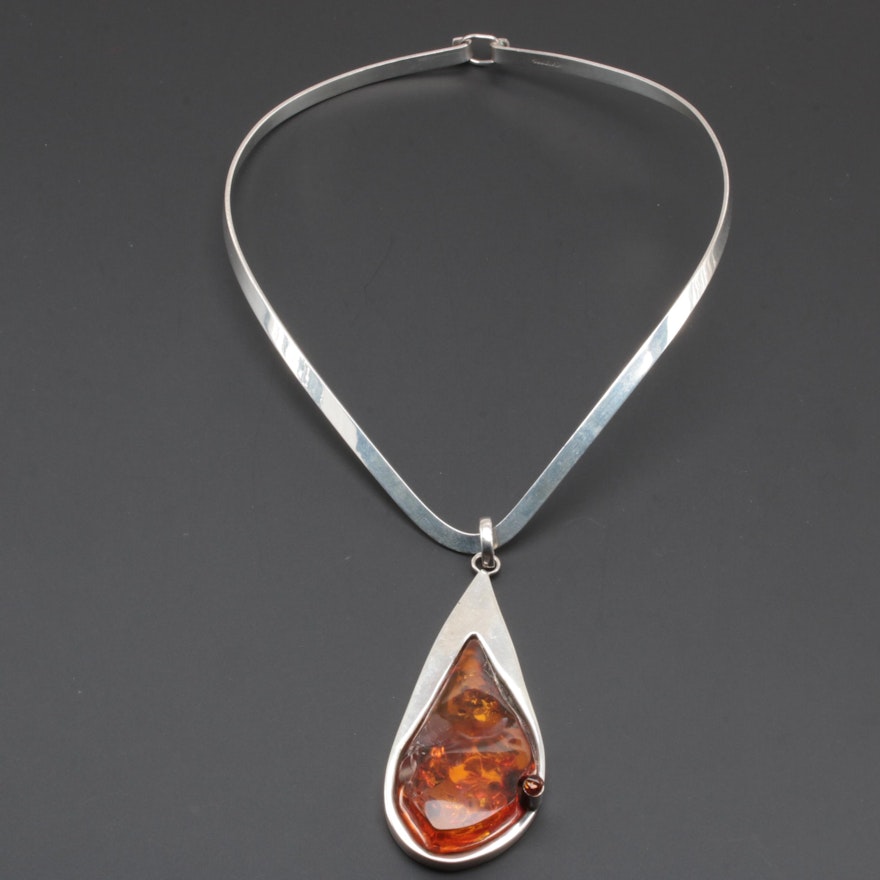 Mexican Sterling Silver Amber Necklace