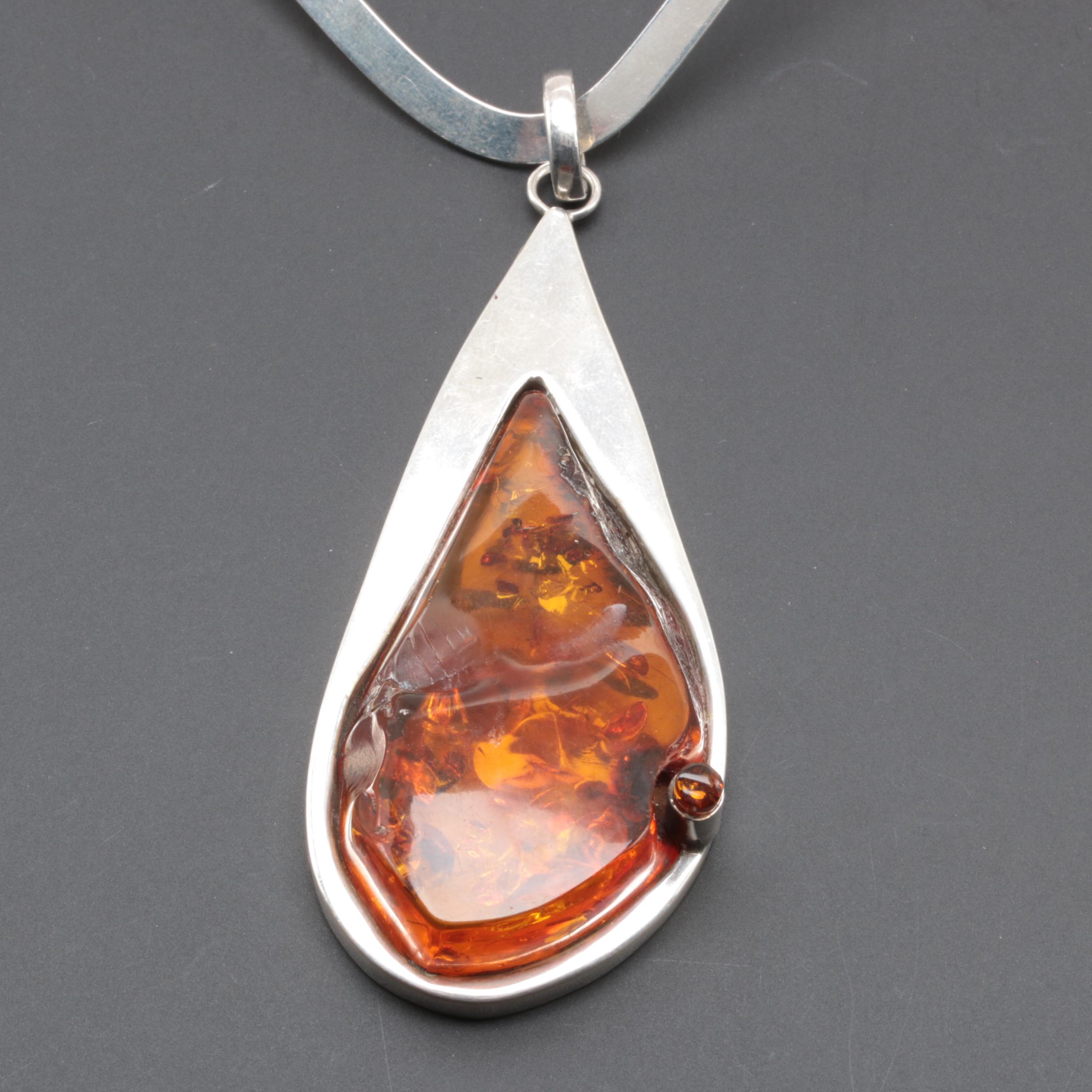 Mexican Sterling Silver Amber Necklace