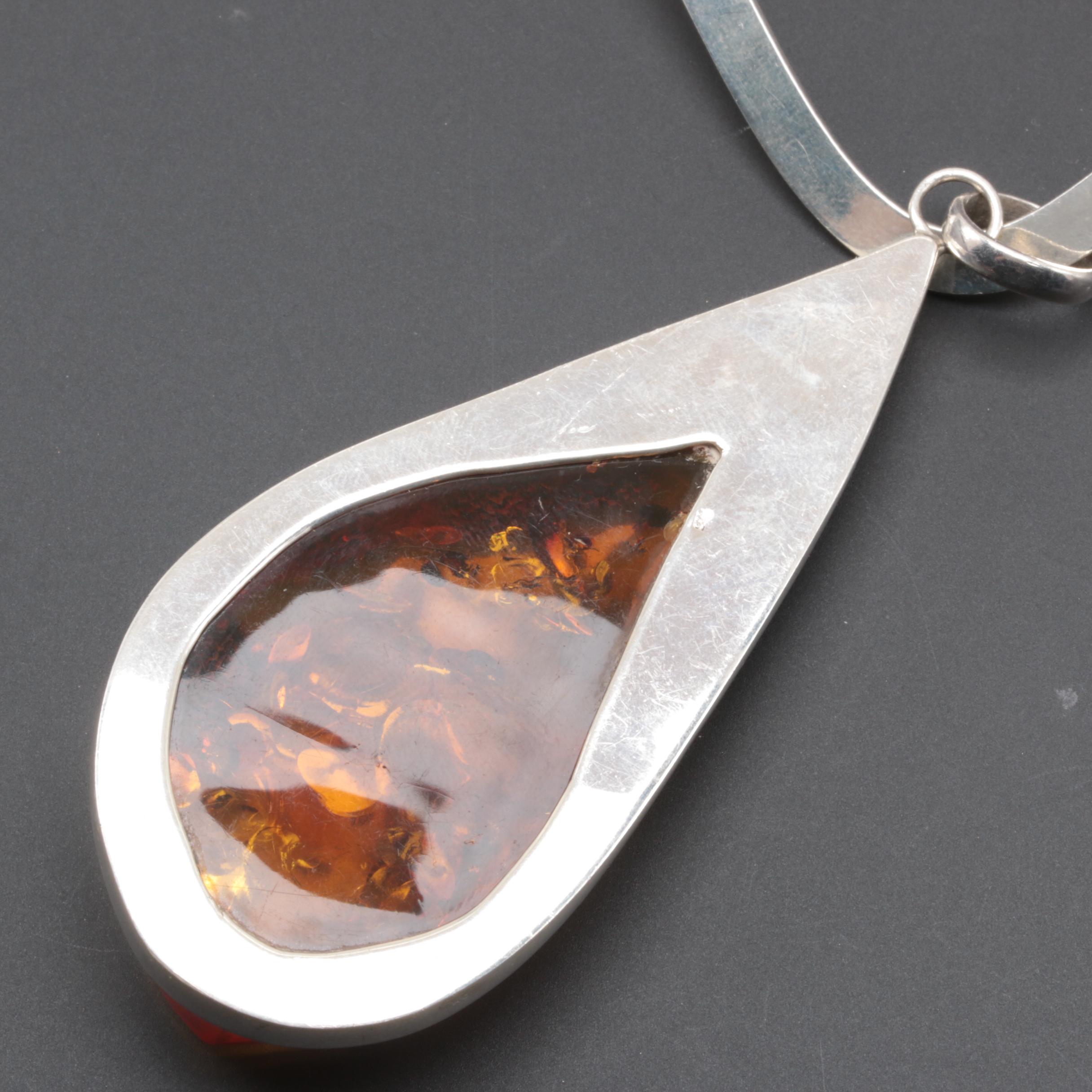 Mexican Sterling Silver Amber Necklace