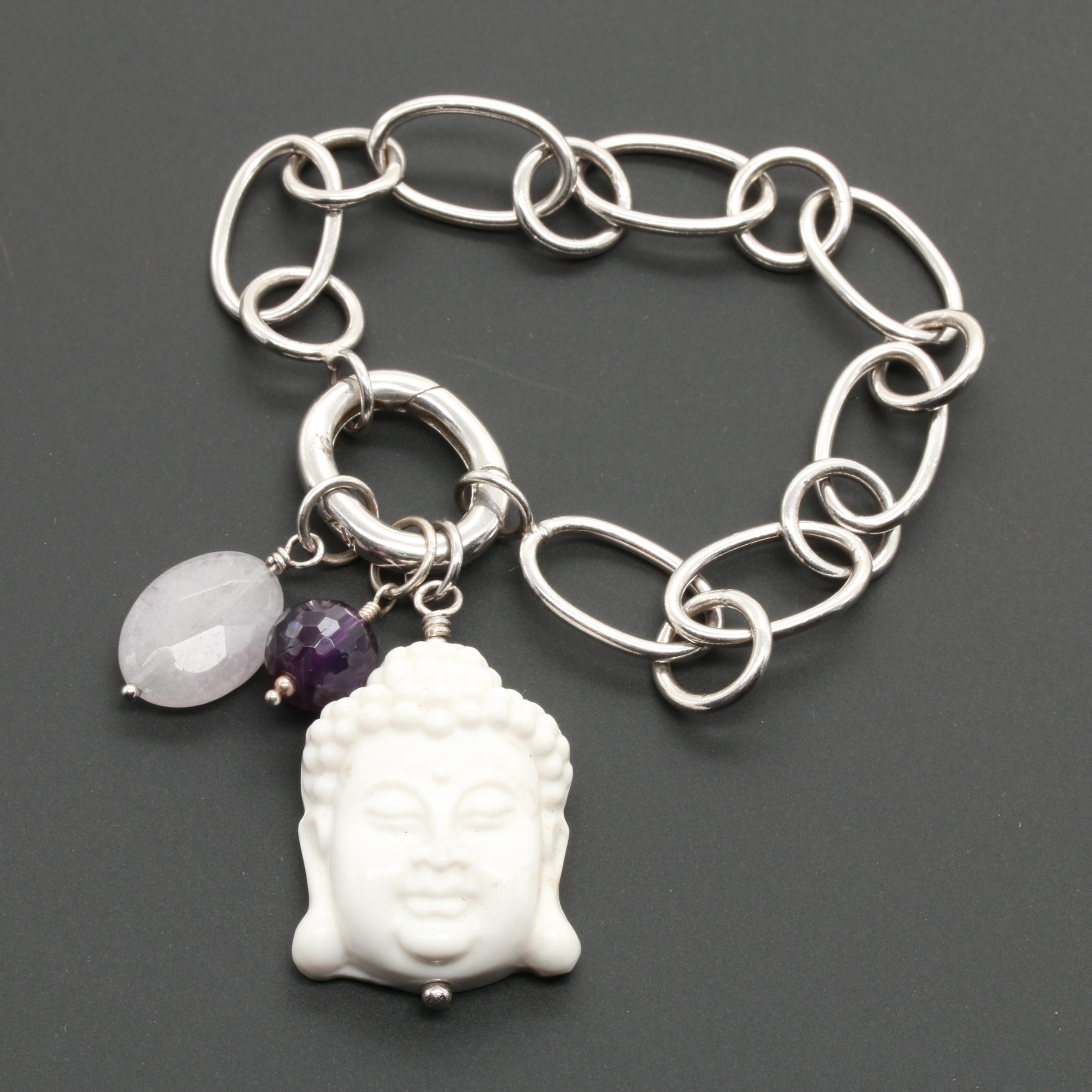 Kane & Zach King Sterling Silver Howlite, Amethyst and Quartz Bracelet