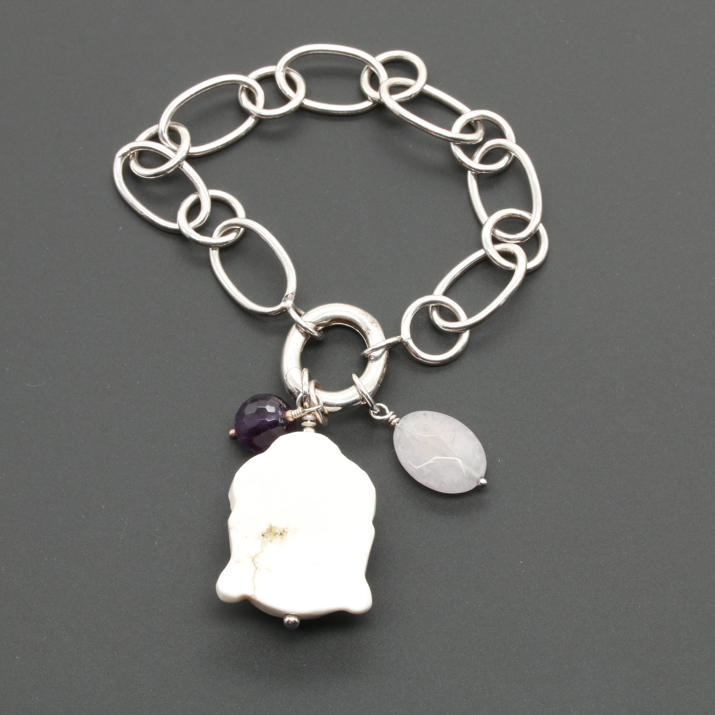 Kane & Zach King Sterling Silver Howlite, Amethyst and Quartz Bracelet