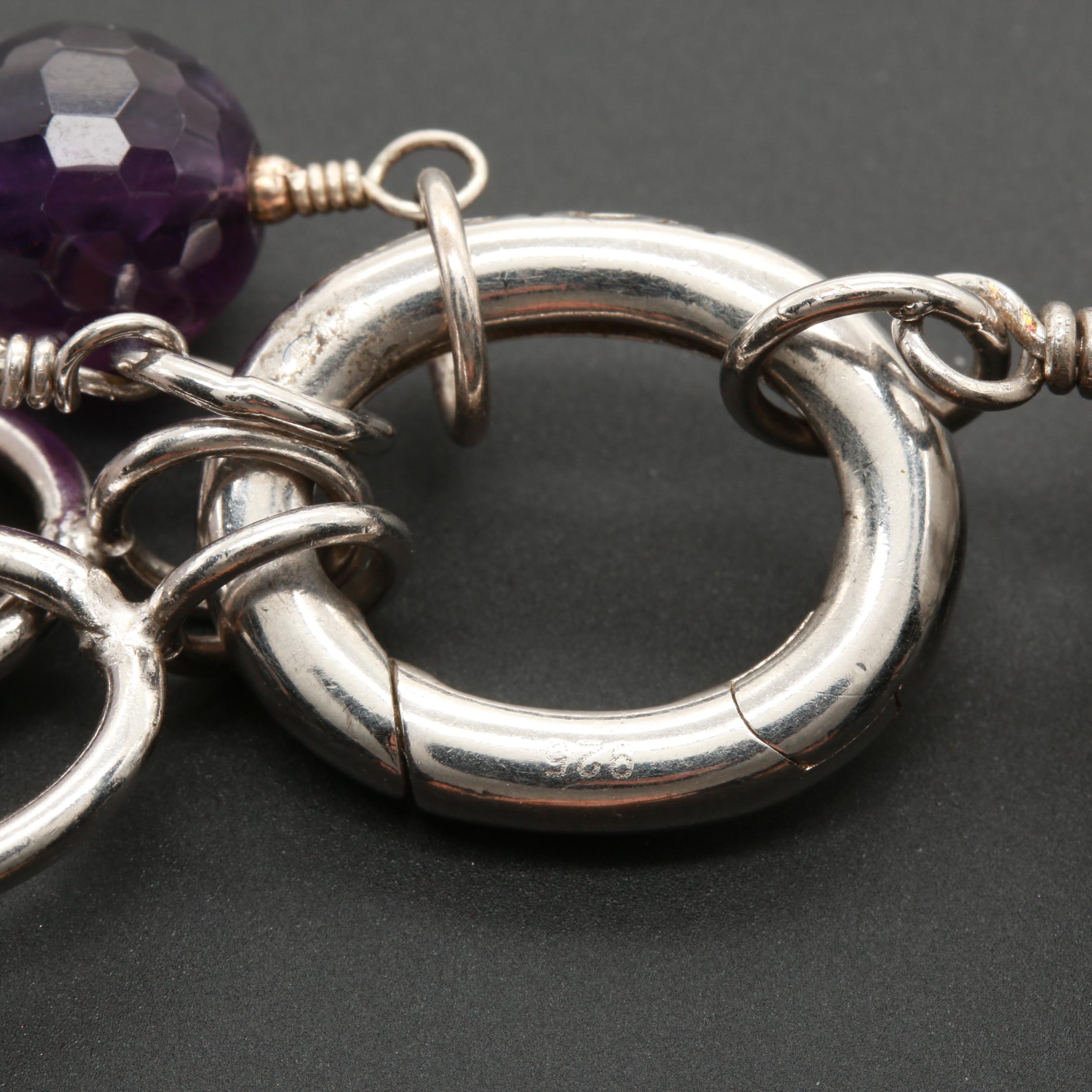 Kane & Zach King Sterling Silver Howlite, Amethyst and Quartz Bracelet