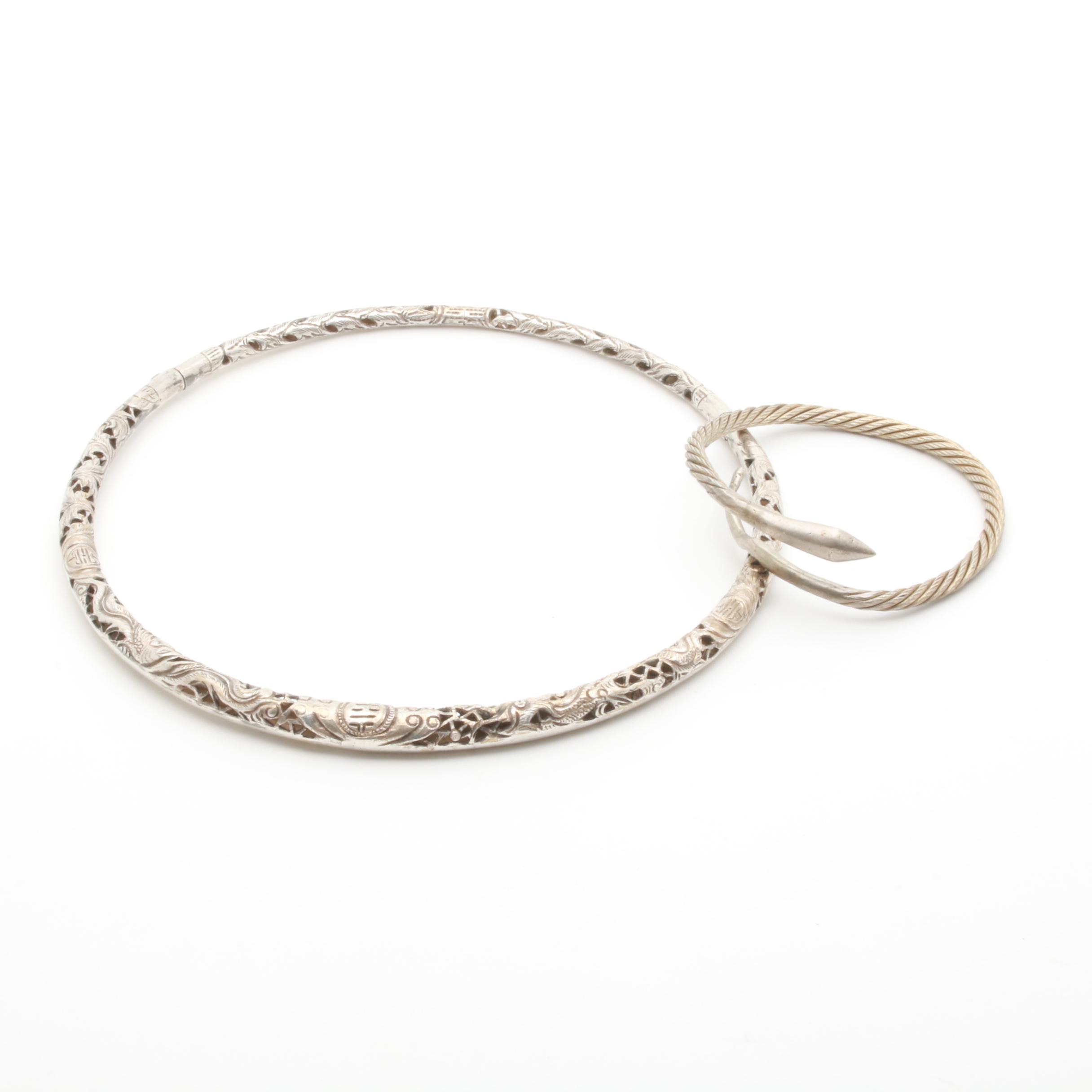 Sterling Silver Bracelet and Silver Tone Necklace