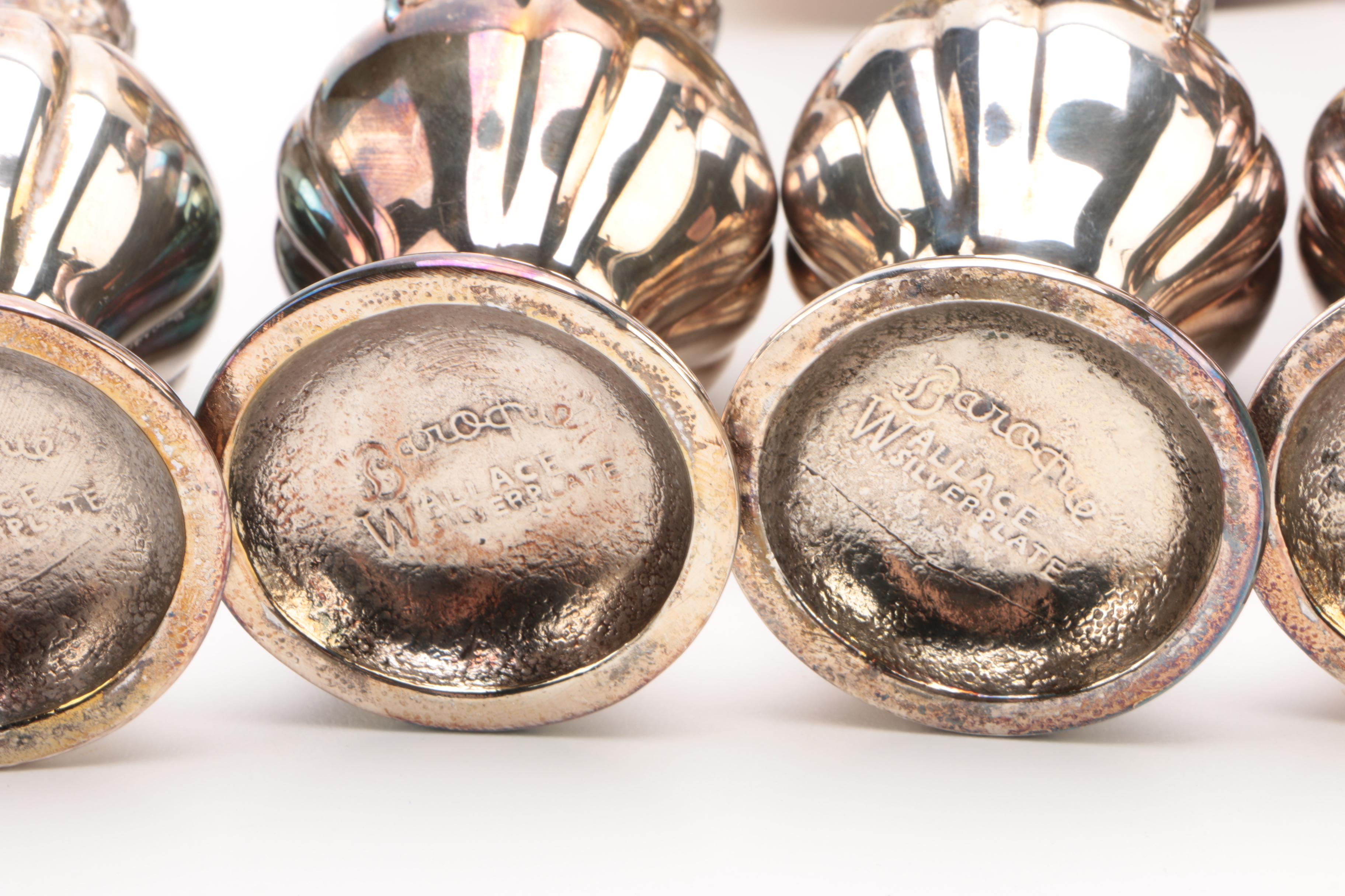 Wallace "Baroque" Condiment Shakers and Ladle with Other Silver Plate Tableware