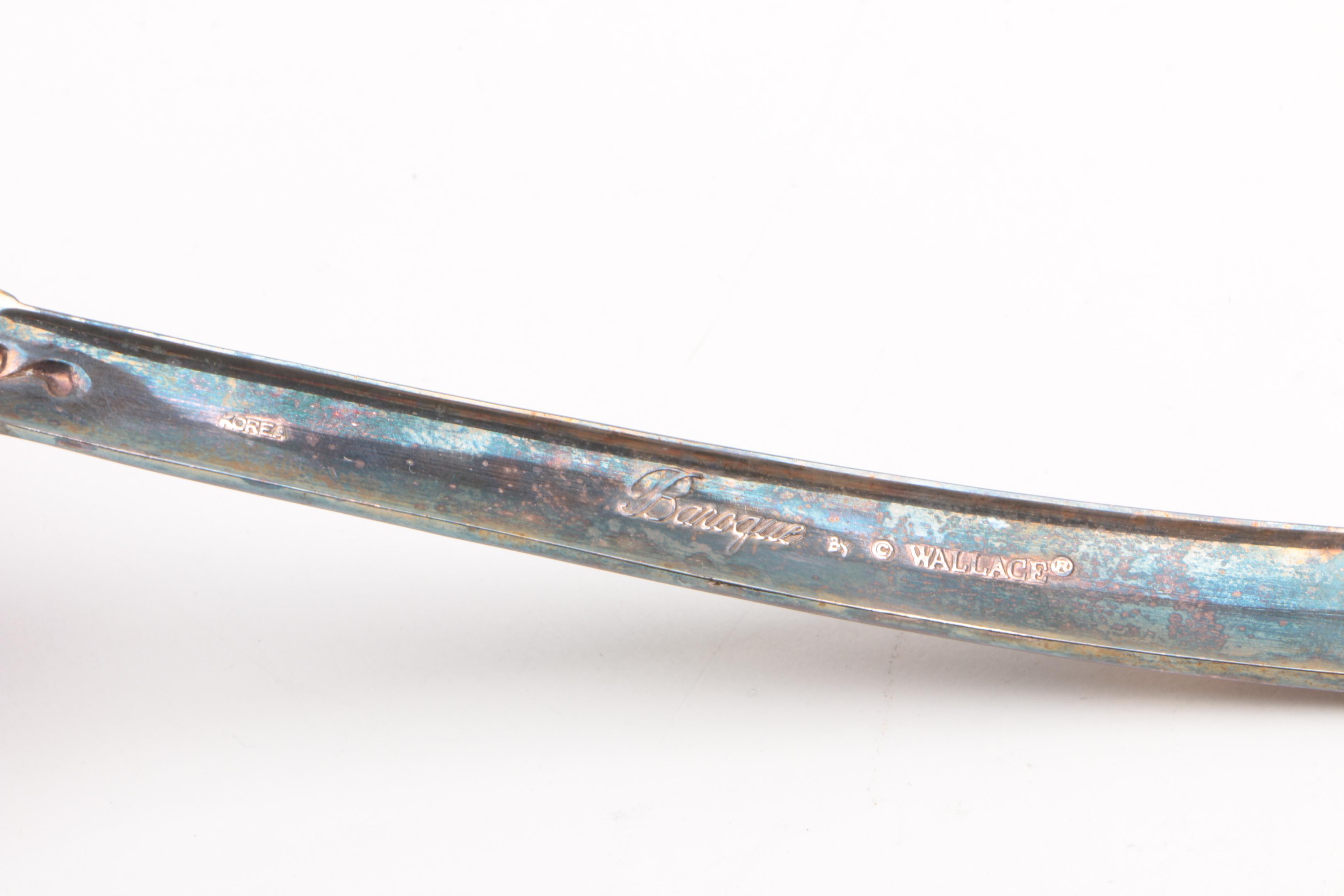 Wallace "Baroque" Condiment Shakers and Ladle with Other Silver Plate Tableware