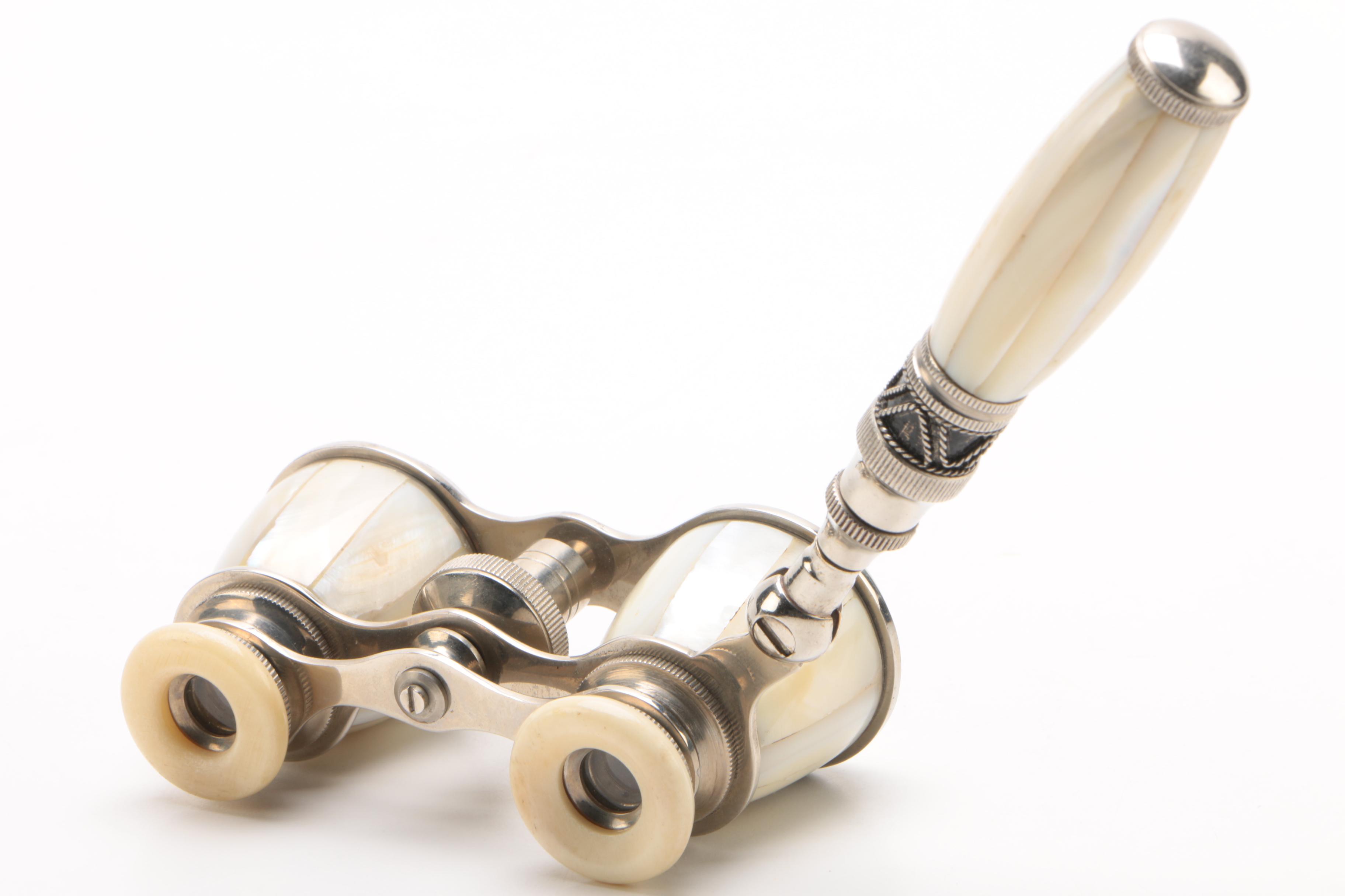 WWI Era Marchand Field Glasses and Opera Glasses with Bone and Mother of Pearl