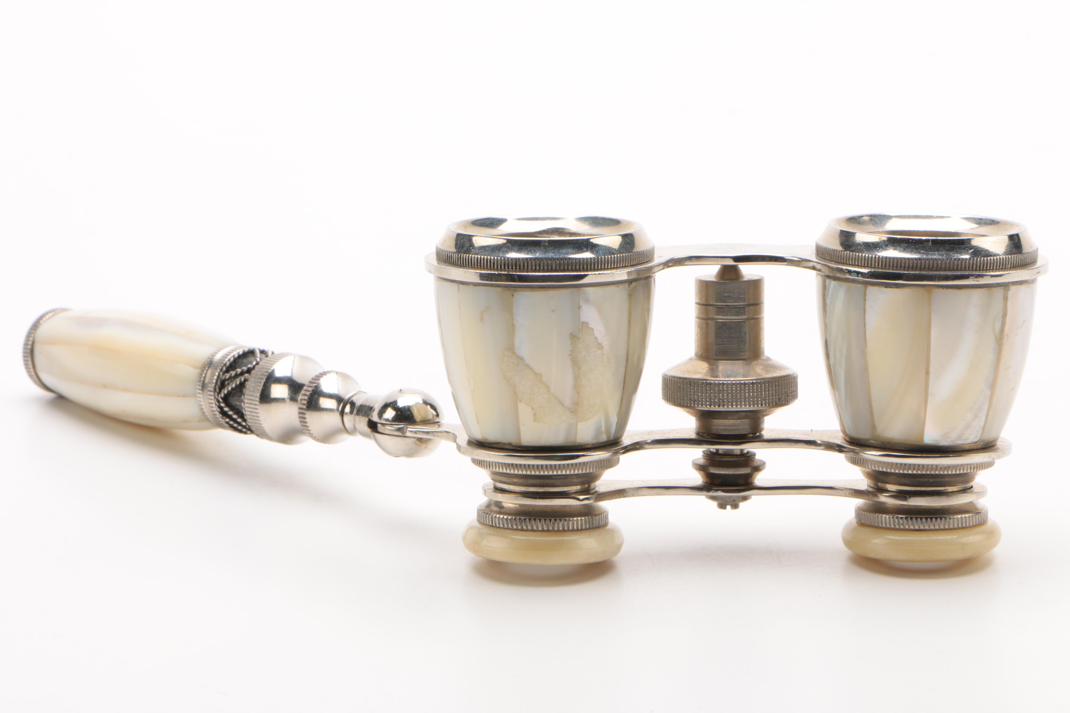 WWI Era Marchand Field Glasses and Opera Glasses with Bone and Mother of Pearl