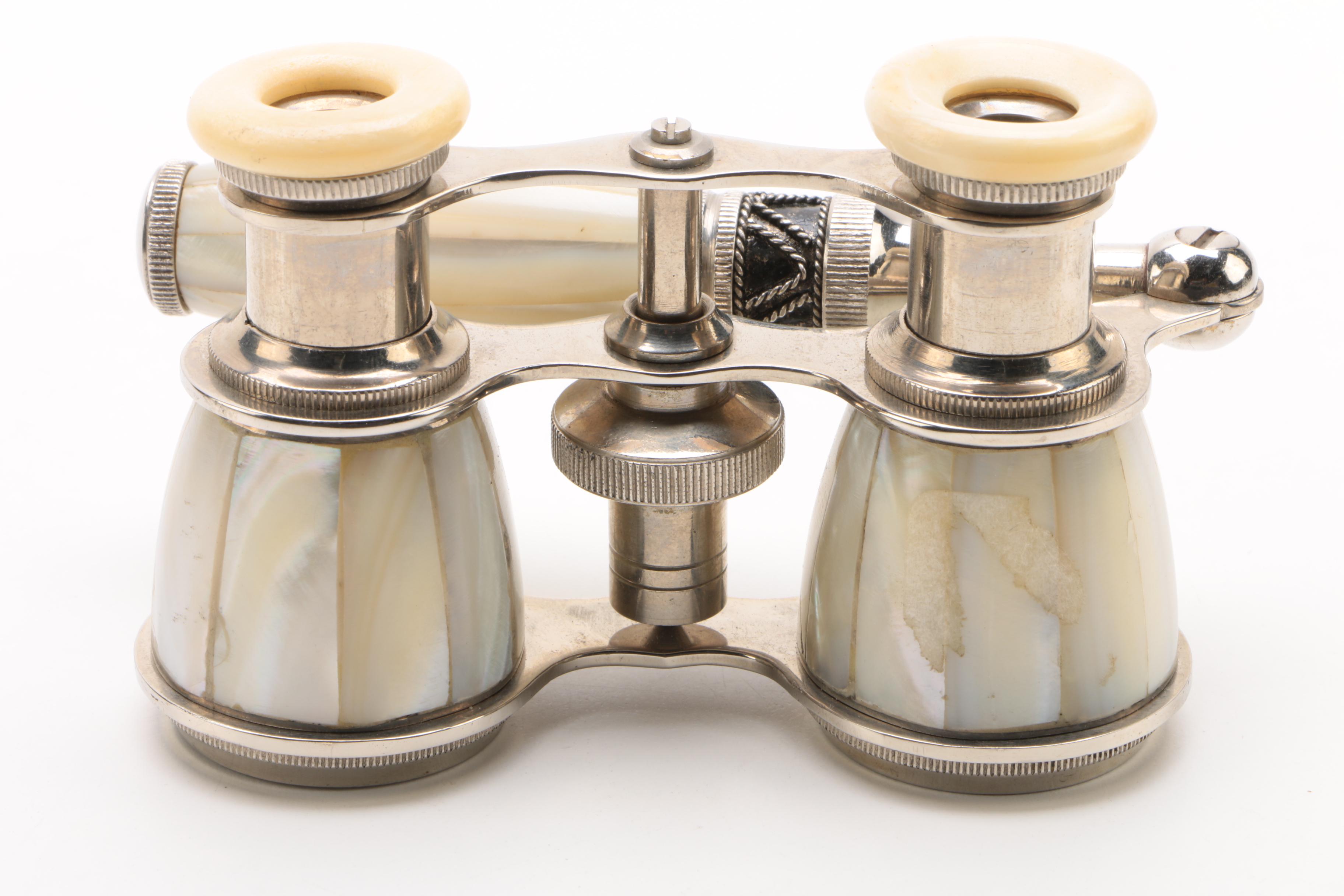WWI Era Marchand Field Glasses and Opera Glasses with Bone and Mother of Pearl