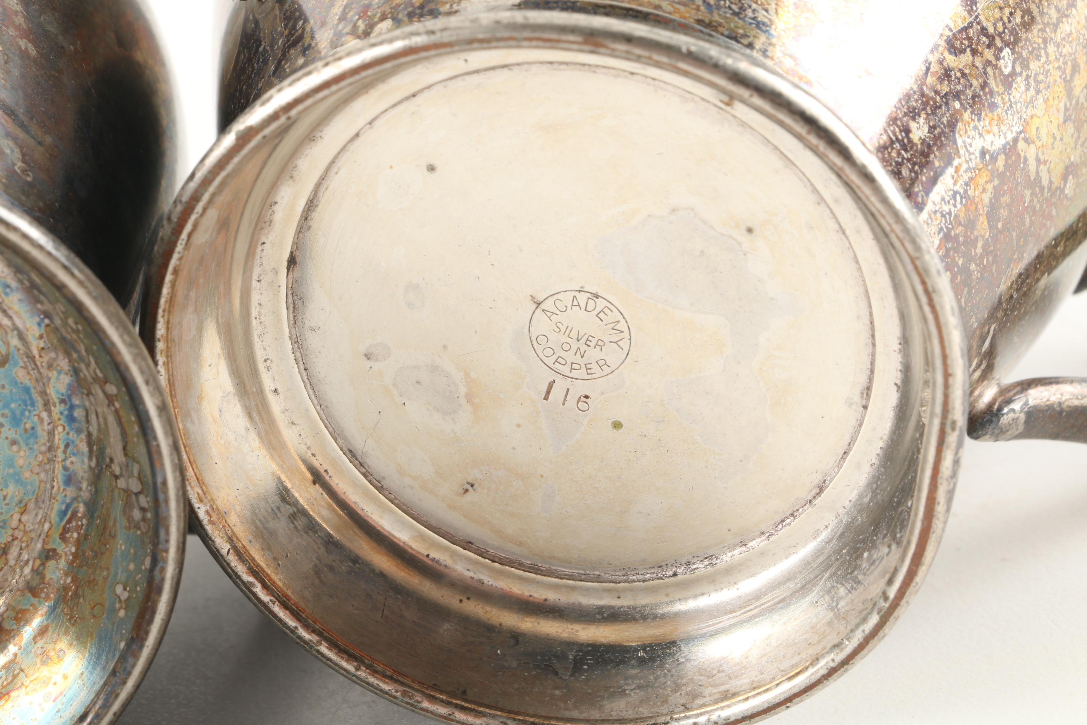 Vintage Silver Plate Serveware and Drinkware Featuring Academy Silver Co.