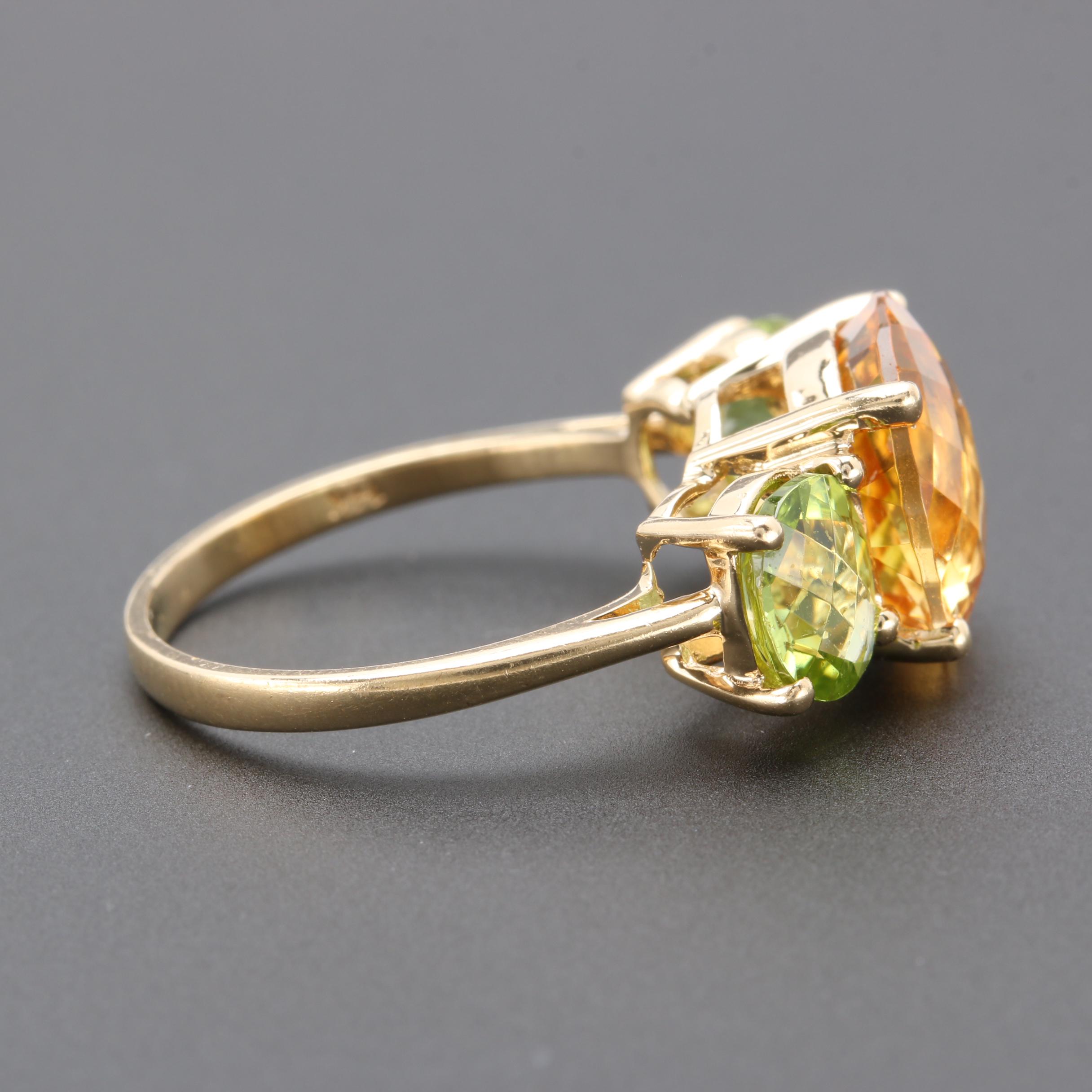 14K Yellow Gold Citrine and Peridot Ring