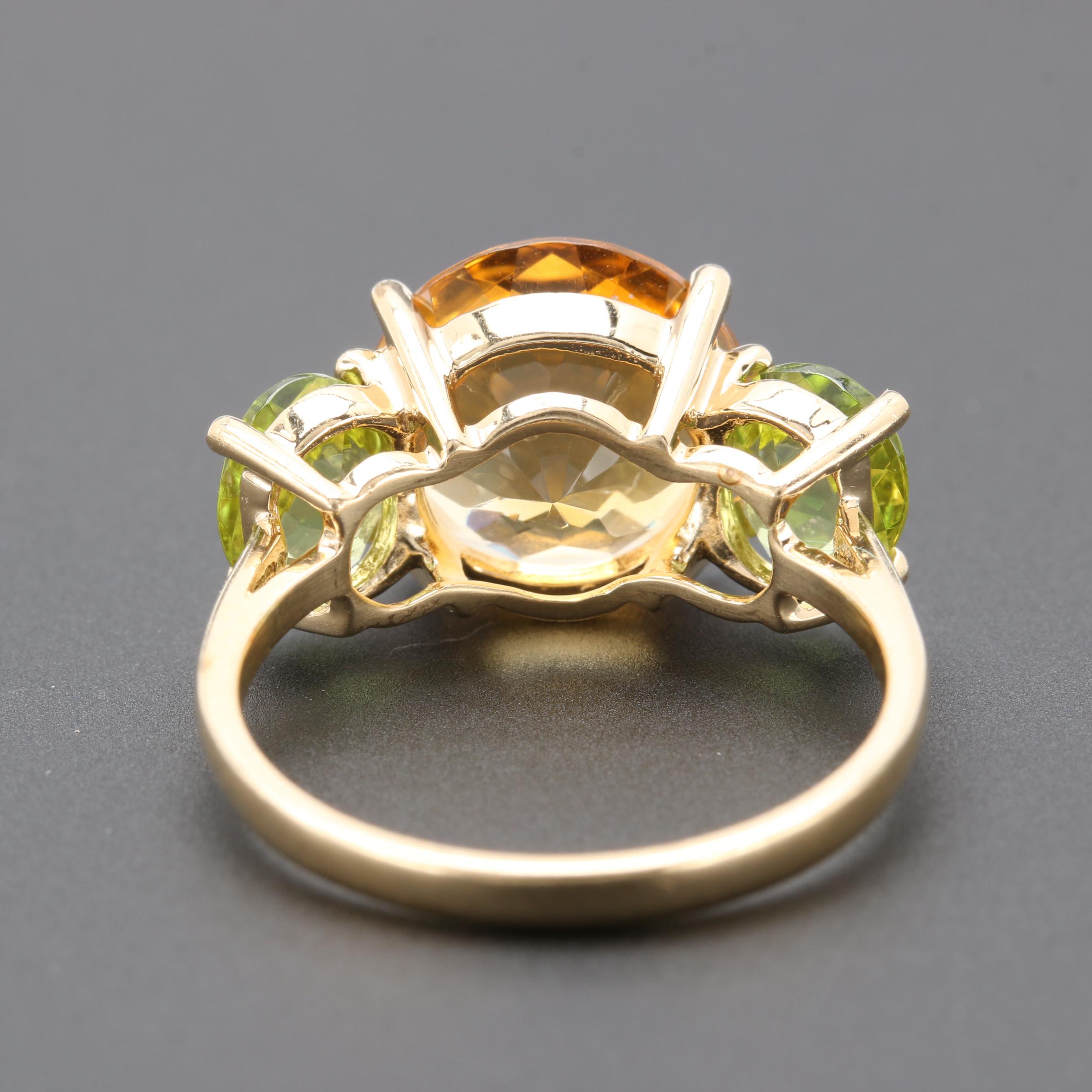14K Yellow Gold Citrine and Peridot Ring