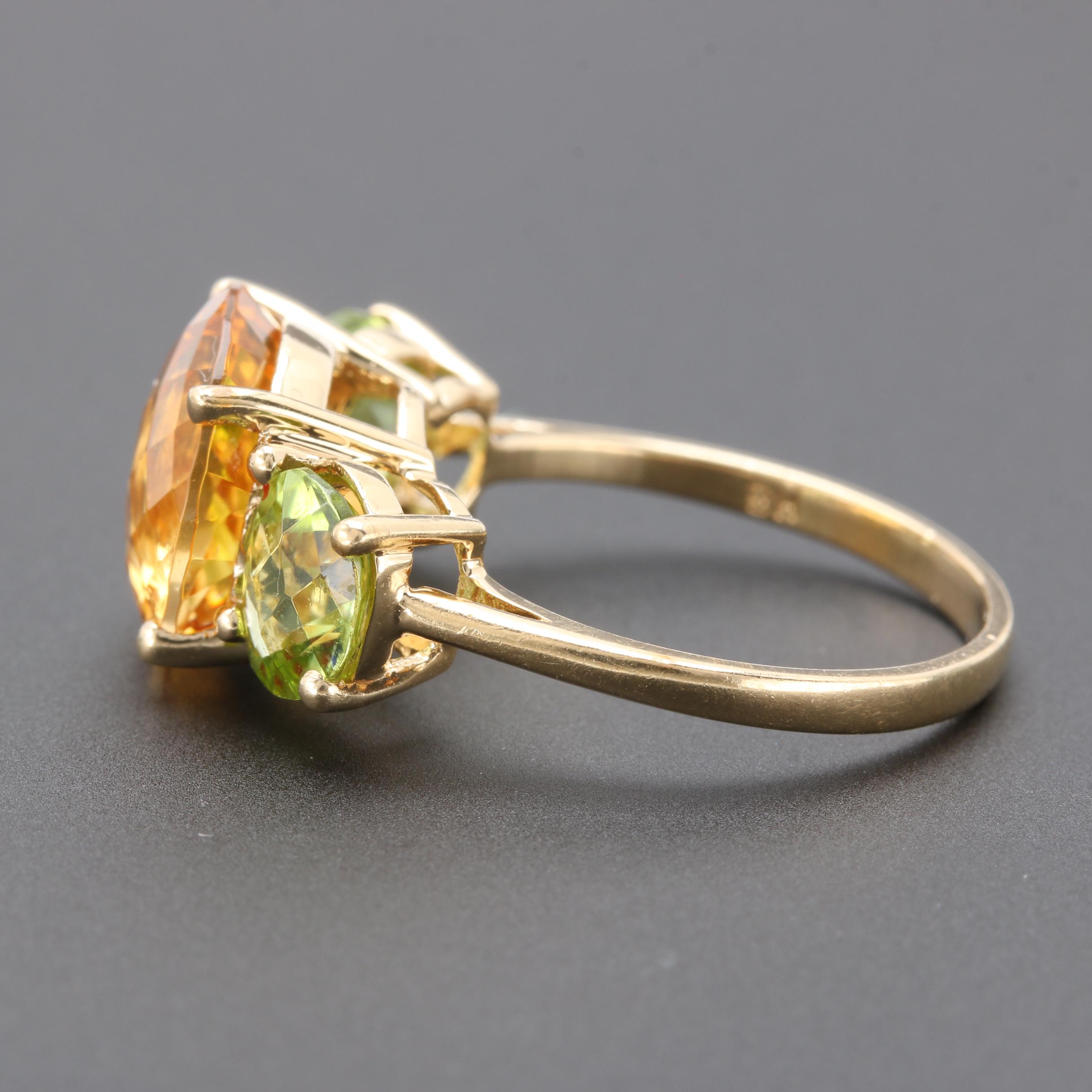 14K Yellow Gold Citrine and Peridot Ring