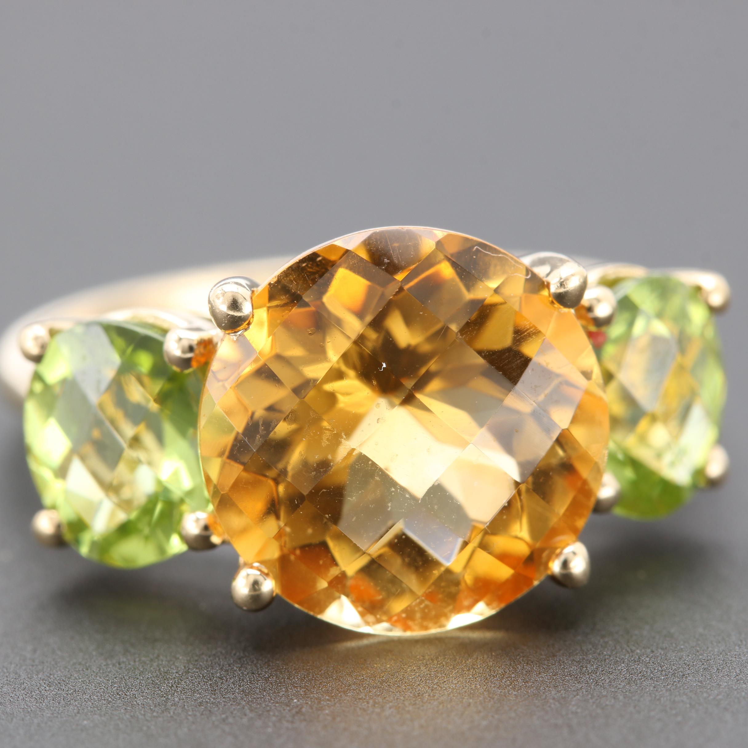 14K Yellow Gold Citrine and Peridot Ring