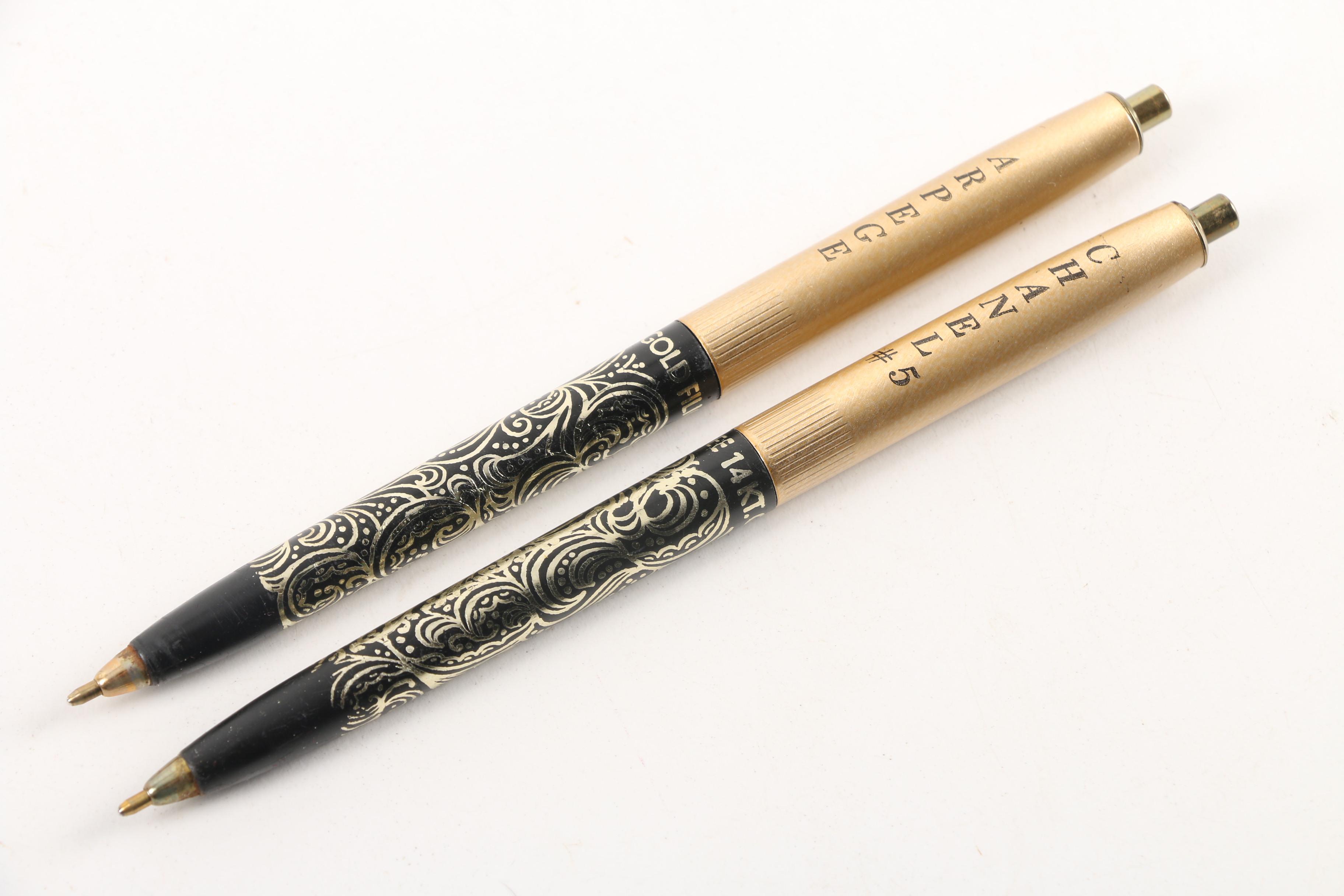 Vintage Arpege 14K Gold Filigree Chanel No. 5 Perfumed Ballpoint Pens