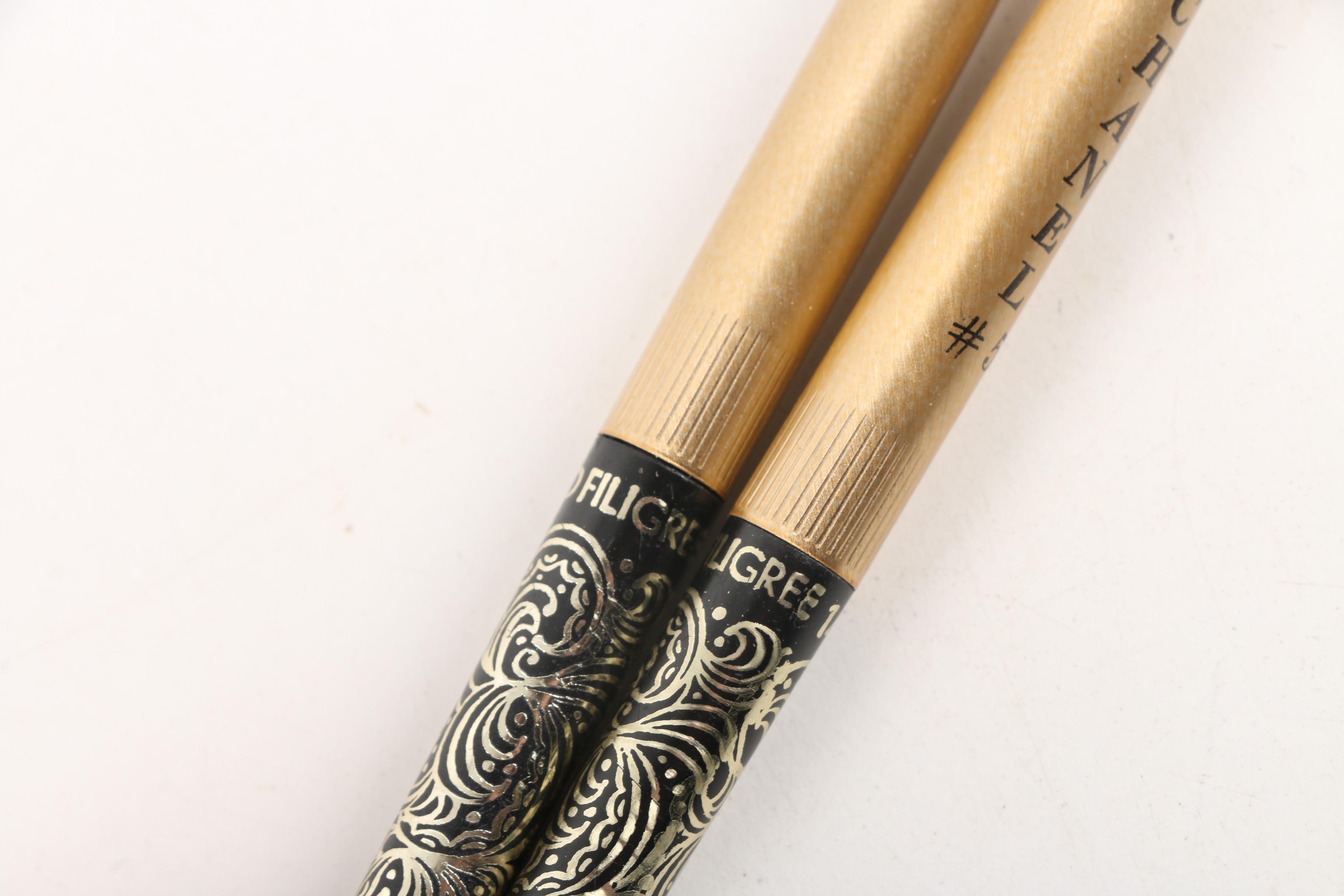 Vintage Arpege 14K Gold Filigree Chanel No. 5 Perfumed Ballpoint Pens