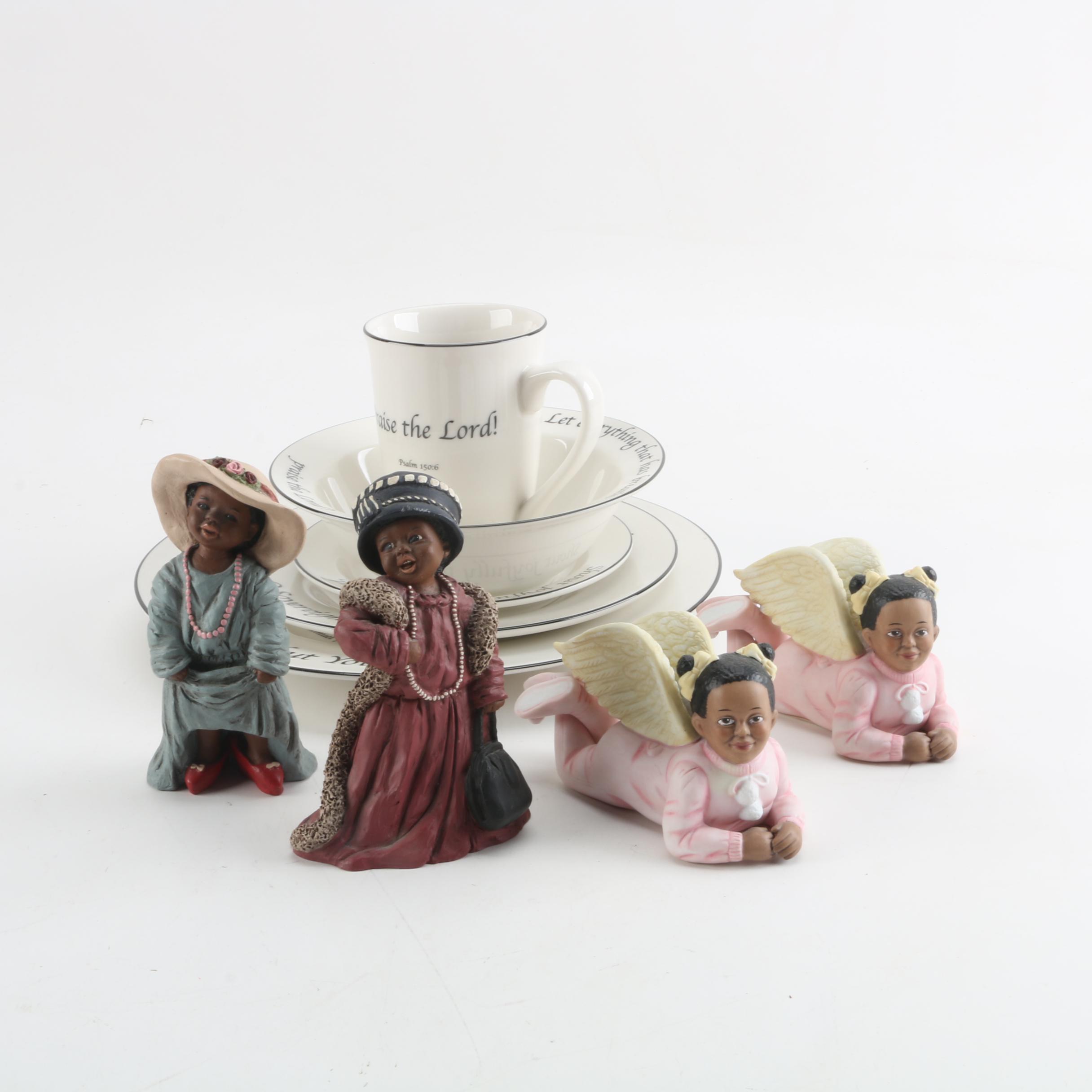 Ceramic Child Figurines and Religious-Themed Dishes