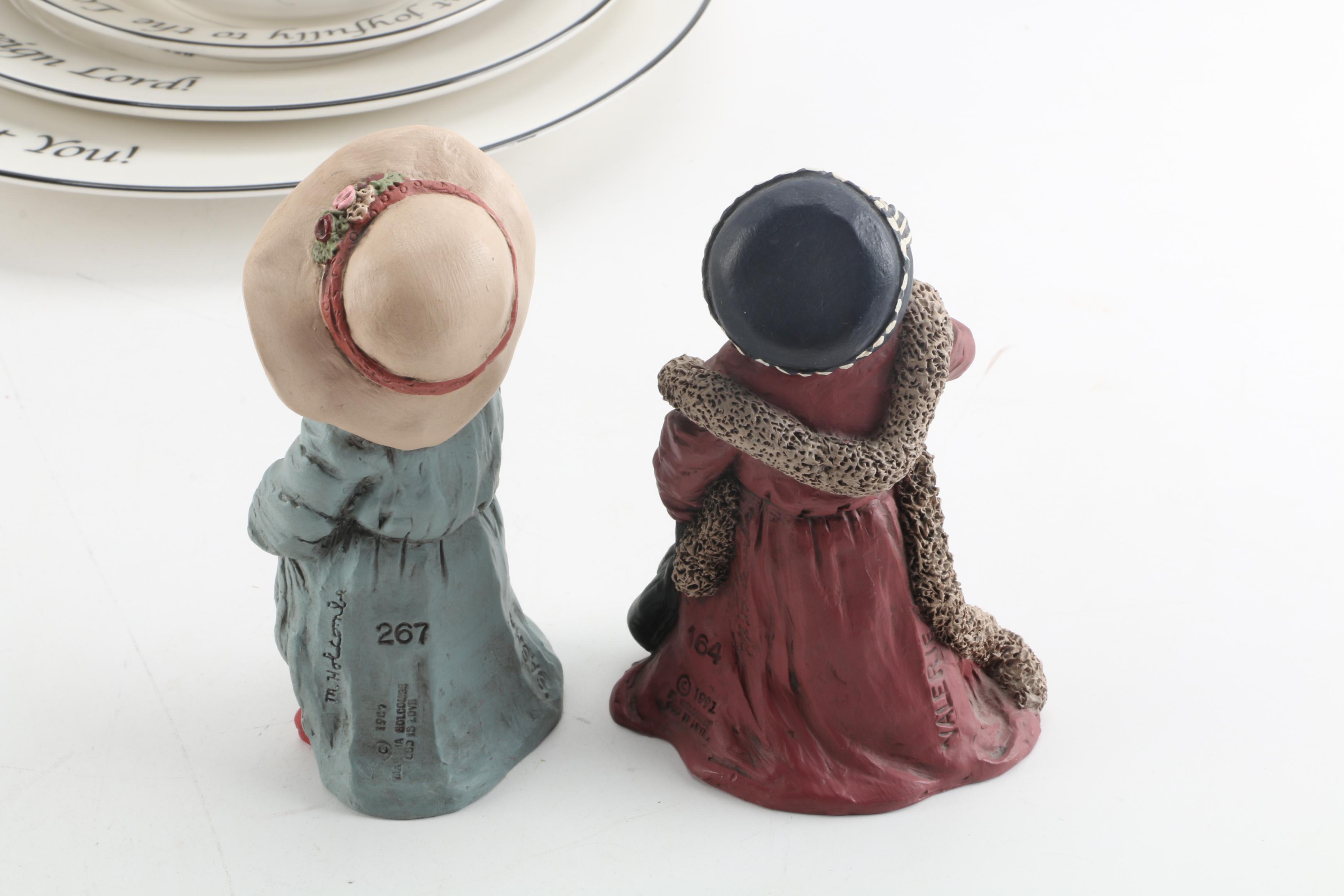 Ceramic Child Figurines and Religious-Themed Dishes