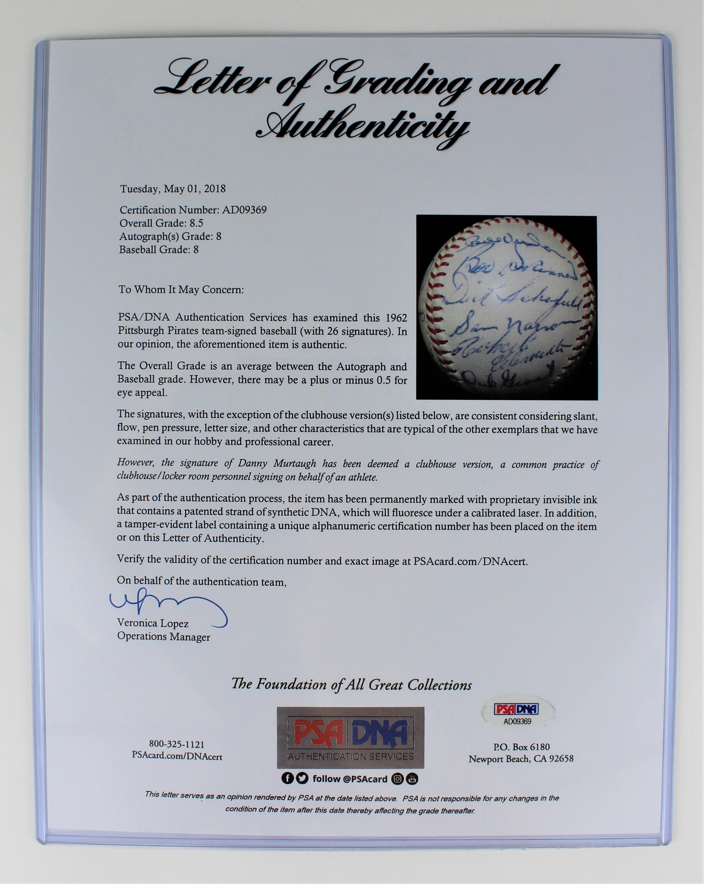 Roberto Clemente Signed 1962 Pittsburgh Pirates Team Ball PSA COA
