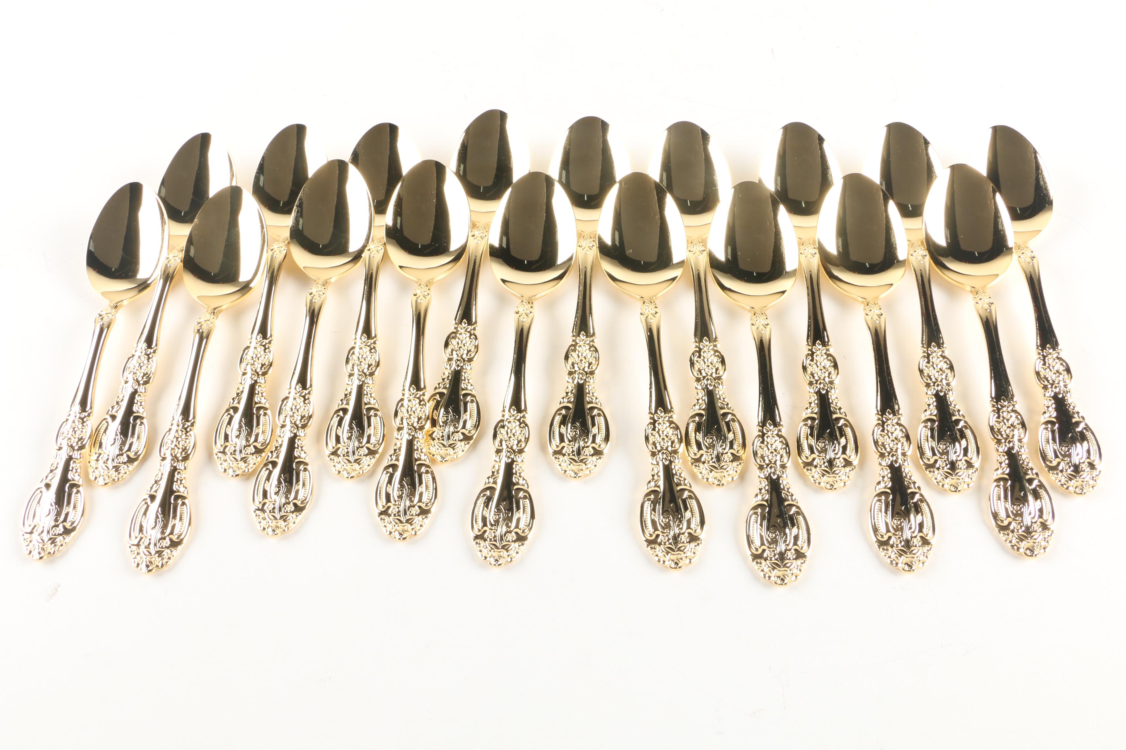 24K Gold Plated "Springtime" Stainless Steel Flatware Set